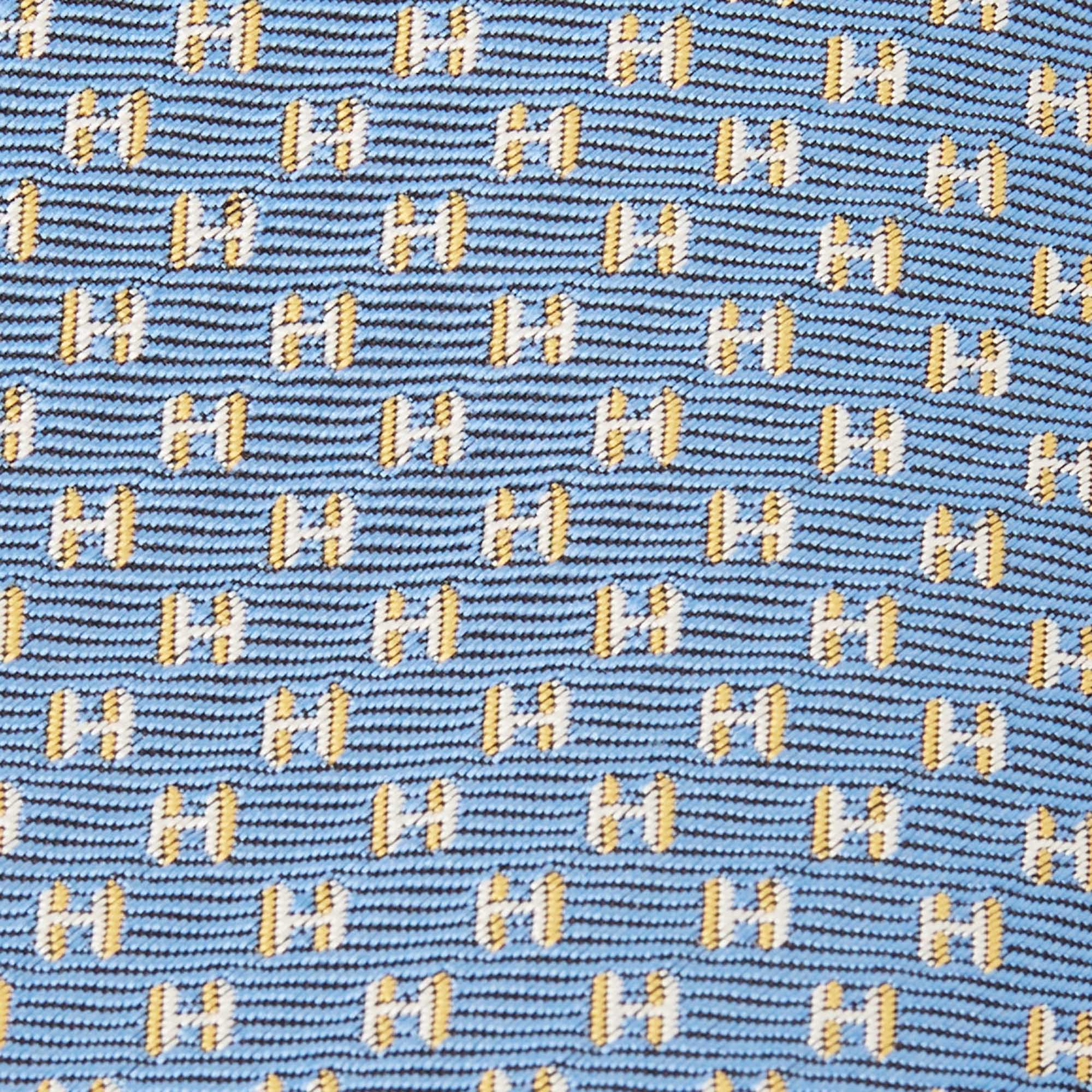 

Hermès Blue H Pattern Silk Jacquard Slim Tie