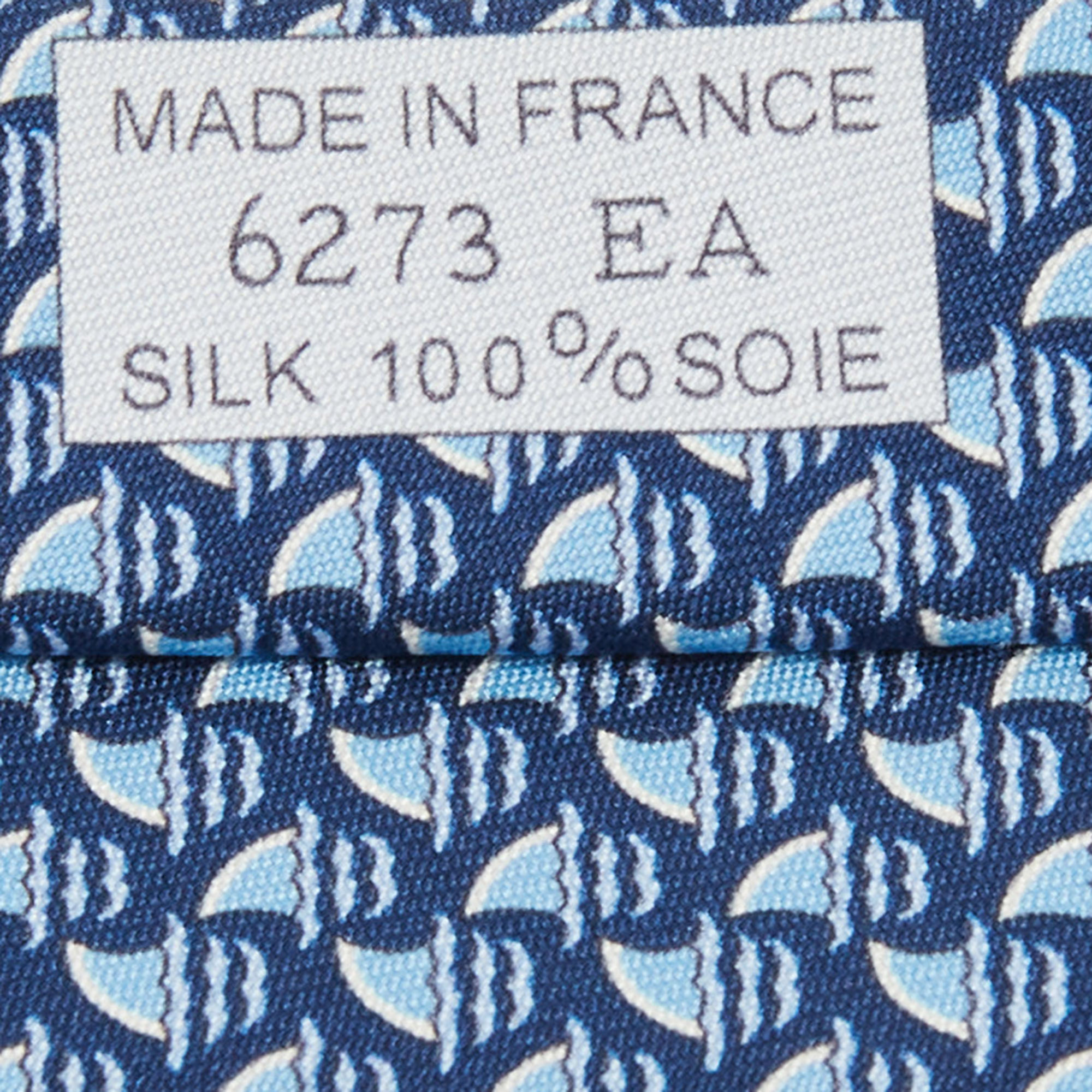 

Hermes Blue Les Dents d'Hermes Printed Silk Slim Tie