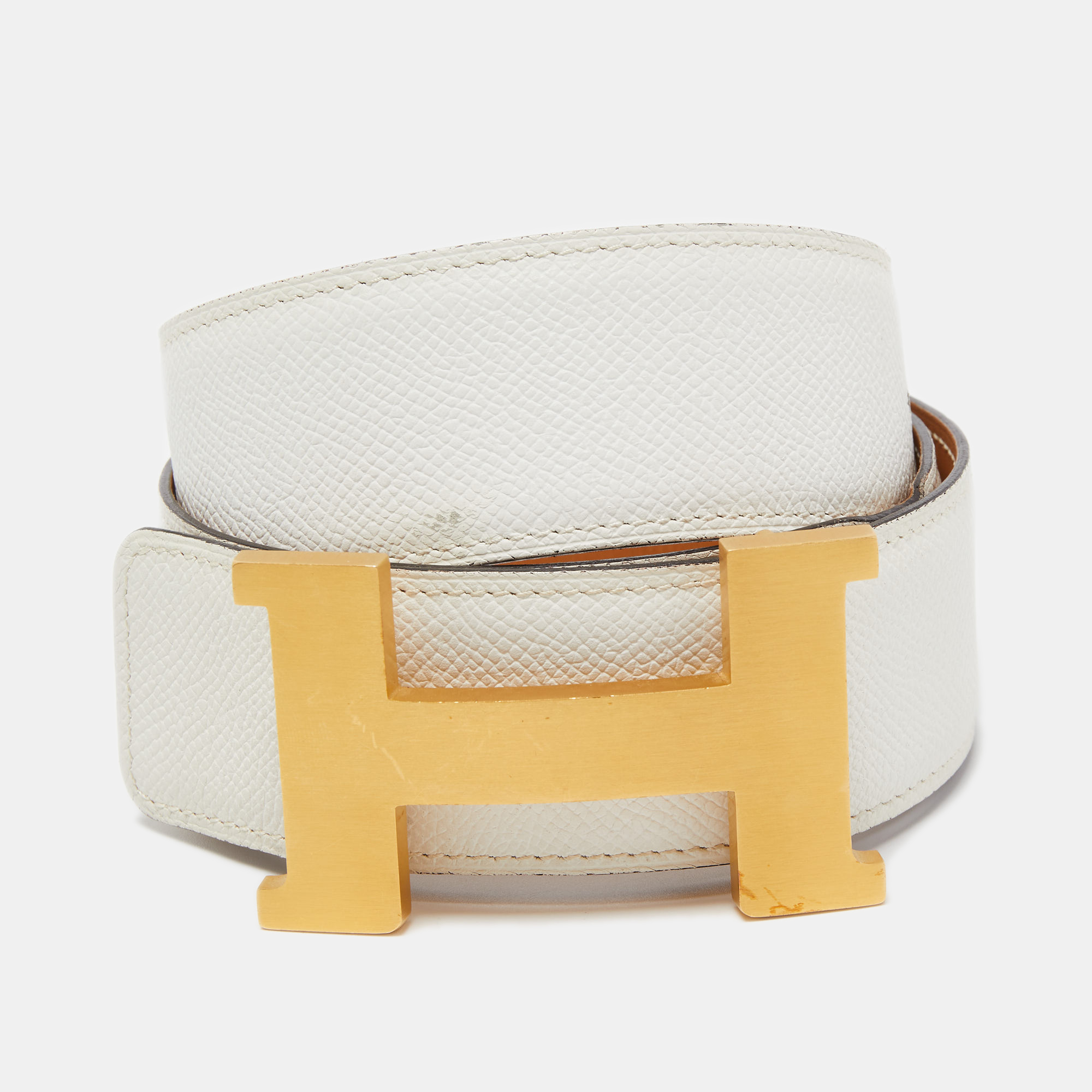 

Hermes Gold/Blanc Epsom/Swift Leather Constance Belt, Beige