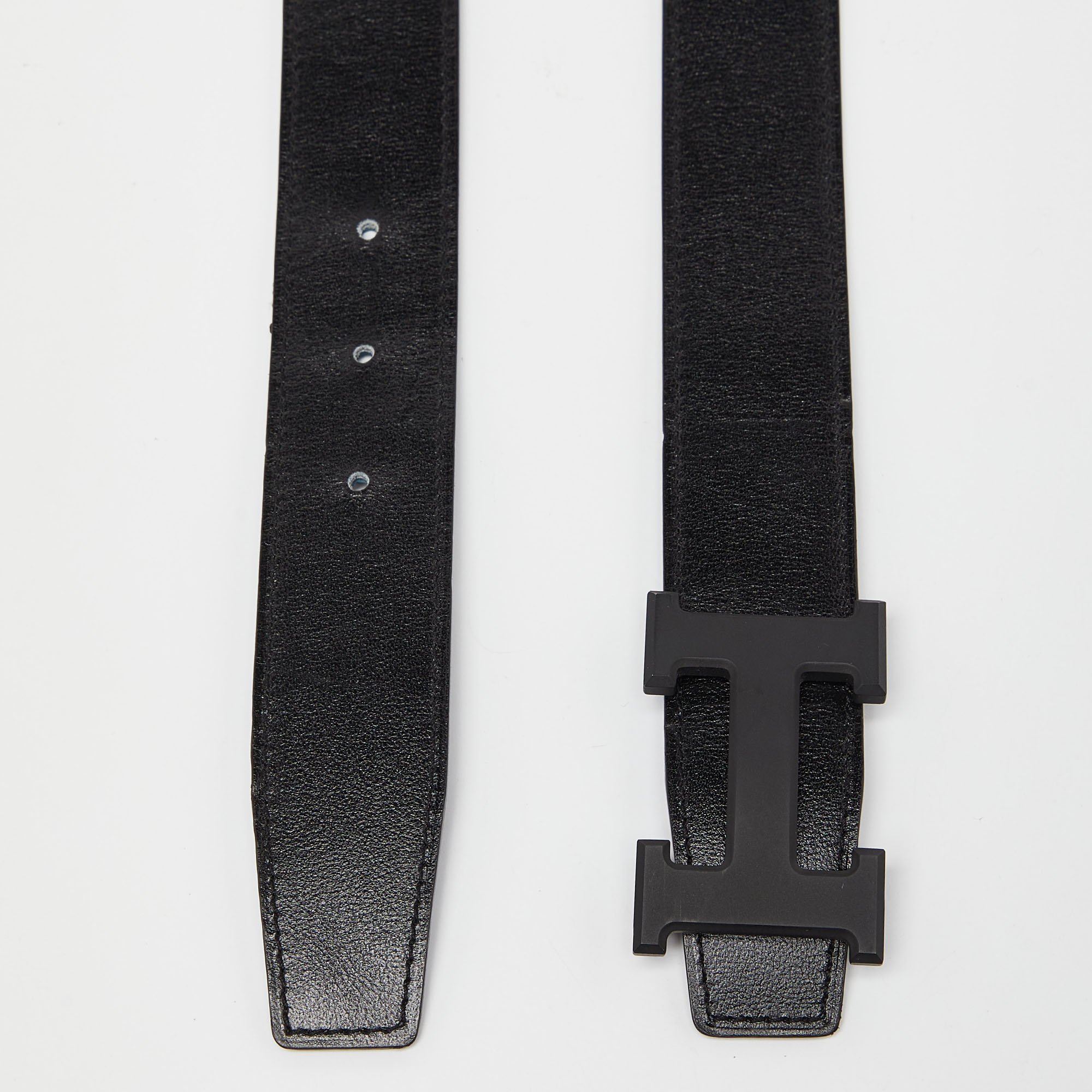 

Hermes Black/Bleu de Prusse Chamonix and Togo Leather H Buckle Belt