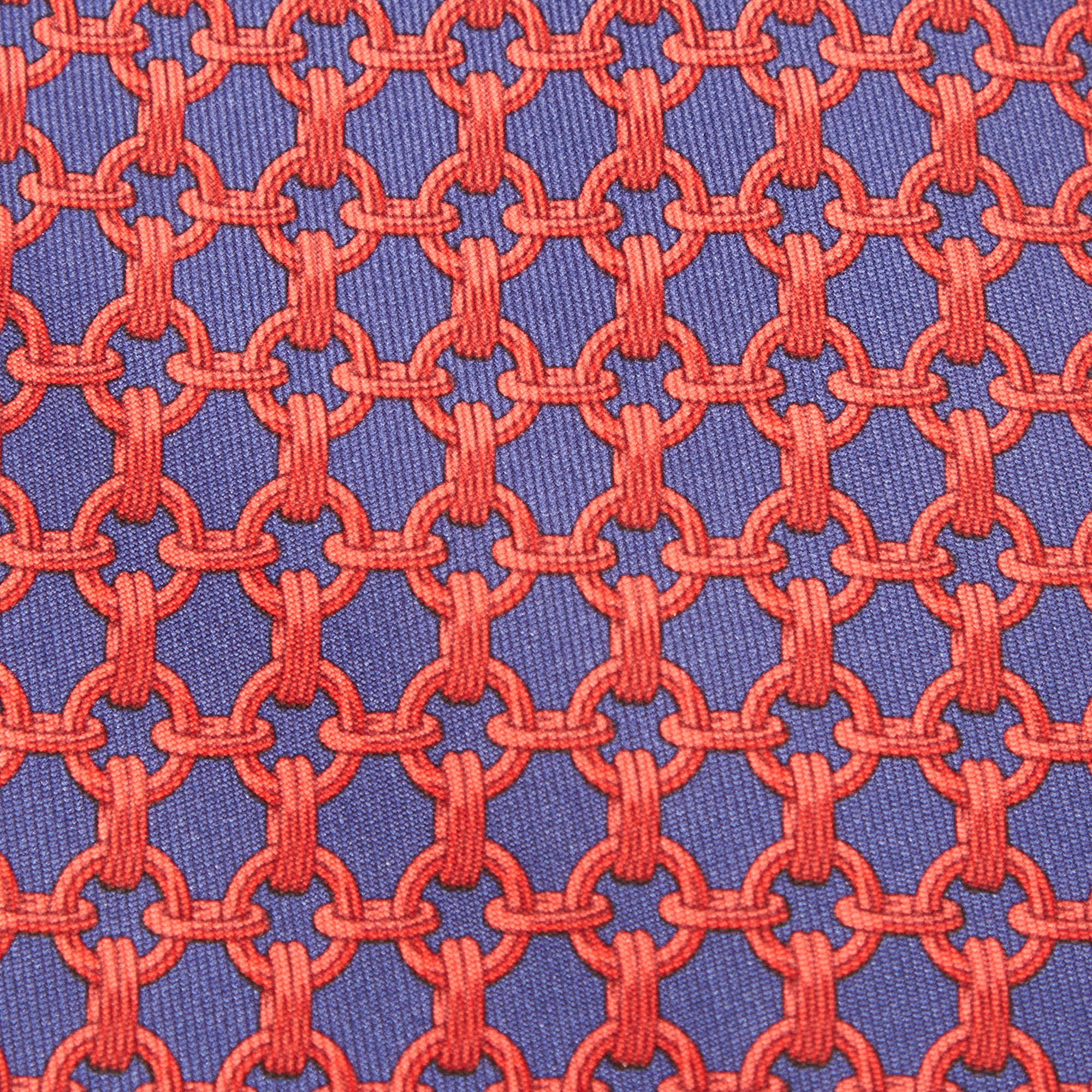 

Hermes Navy Blue/Red Chain Link Print Silk Traditional Tie