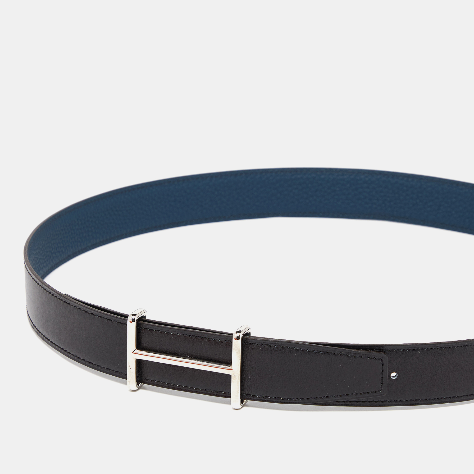 

Hermes Noir/Bleu de Presse Chamonix and Togo Leather Idem H Buckle Reversible Belt, Black