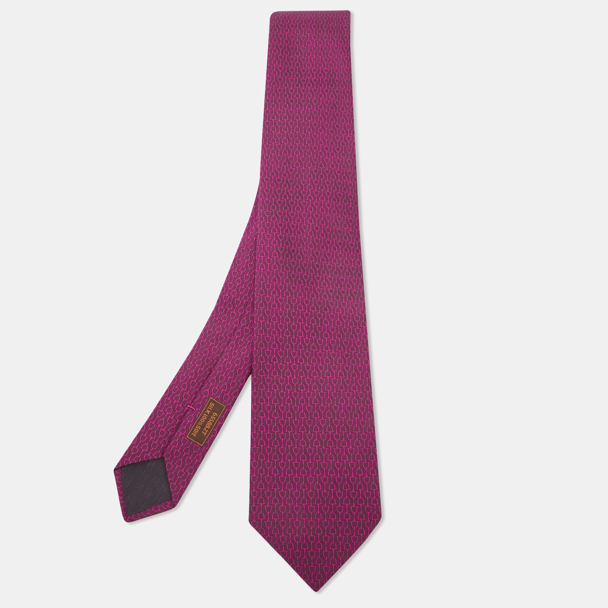 Pre-owned Hermes Dark Pink Horsebit Patterned Silk Tie