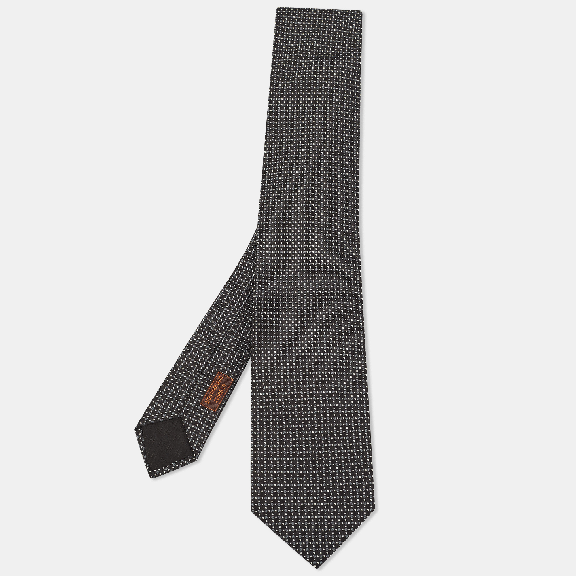Pre-owned Hermes Black Dotted Silk Tie