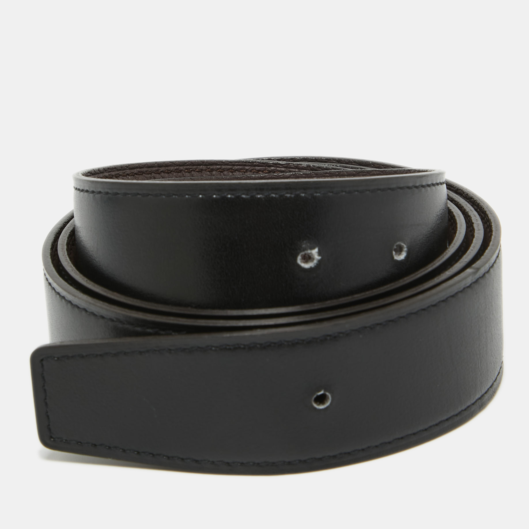 

Hermes Noir/Rouge Sellier Chamonix and Togo Leather Belt Strap, Black