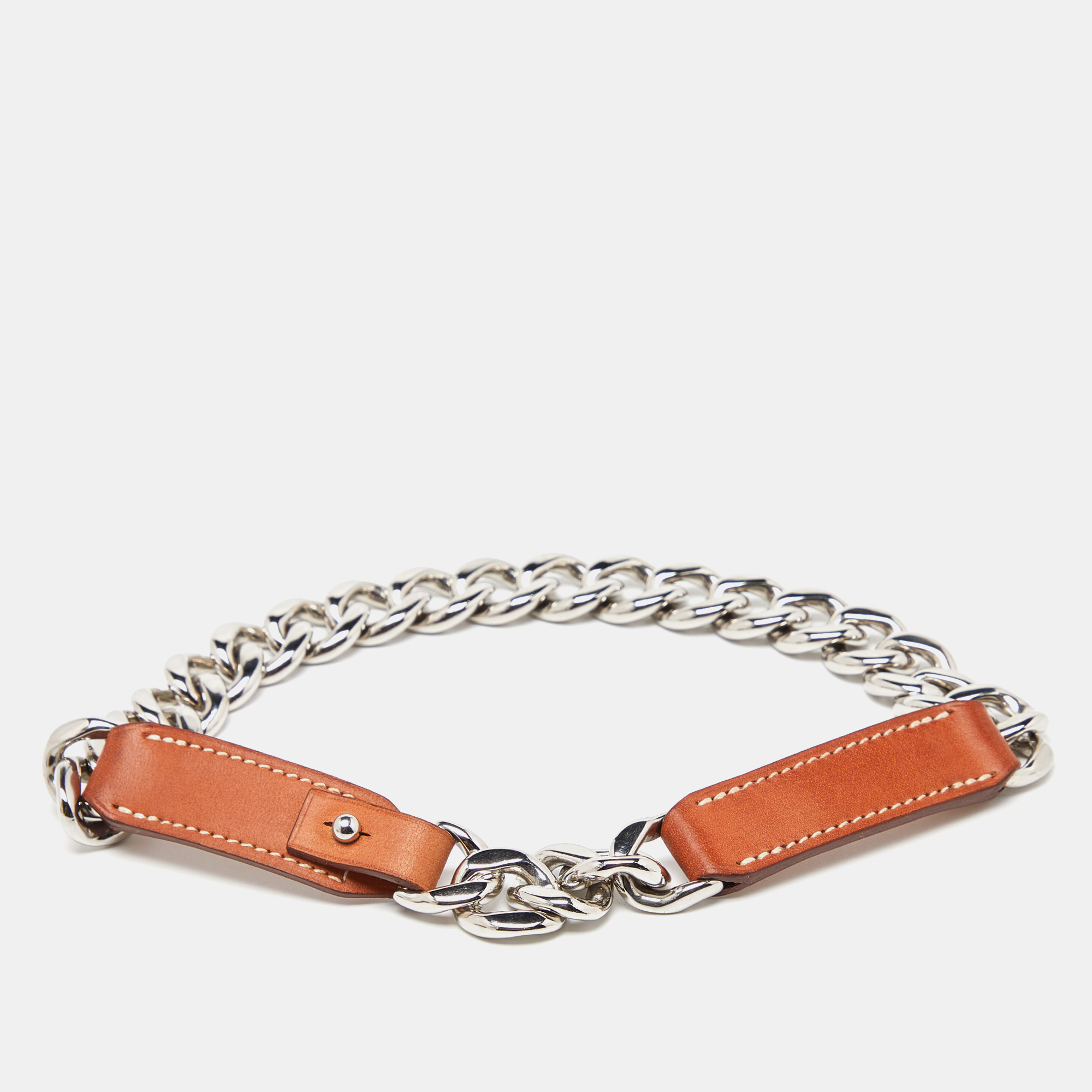 Pre-owned Hermes Brown Barenia Leather Chain Dog Collar