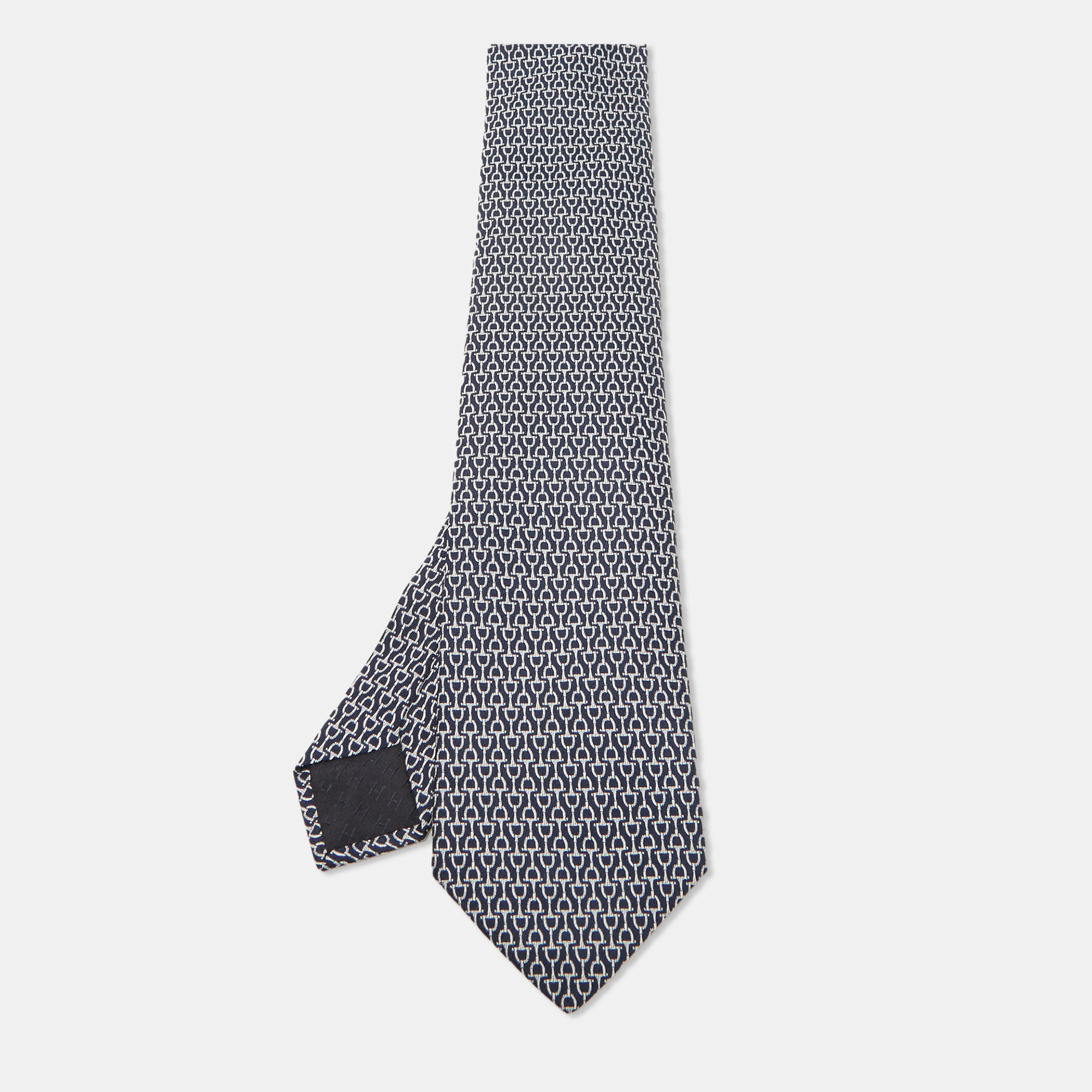 

Hermes Navy Blue Horsebit Patterned Silk Tie