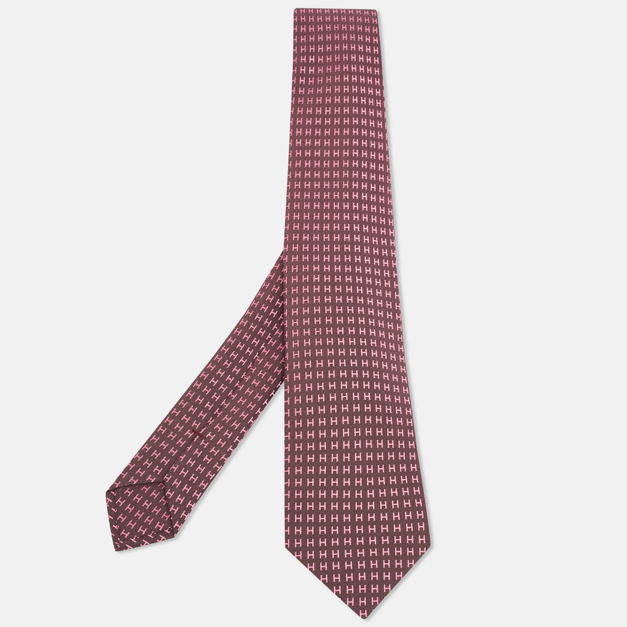 

Hermés Pink/Burgundy Faconnee H Jacquard Silk Tie