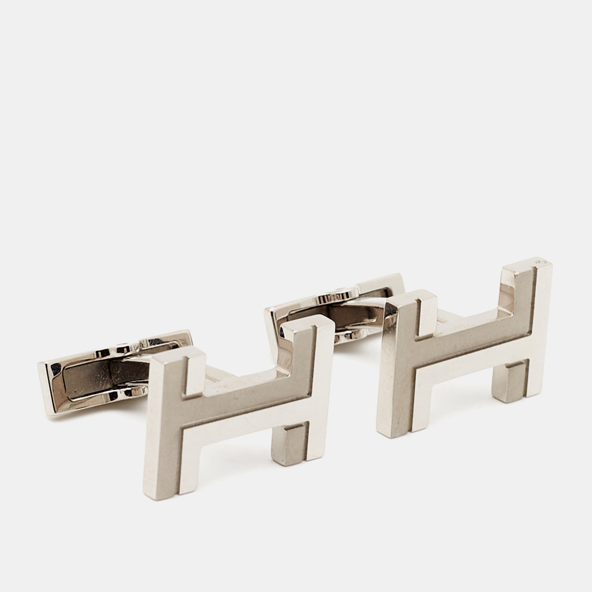 Hermès H au Carre Palladium Plated Cufflinks