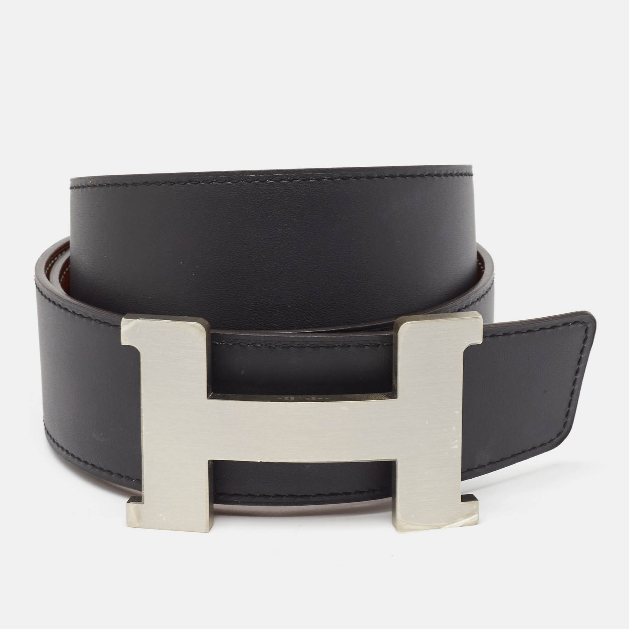 

Hermes Black/Gold Swift and Tadelakt Leather Constance Reversible Belt