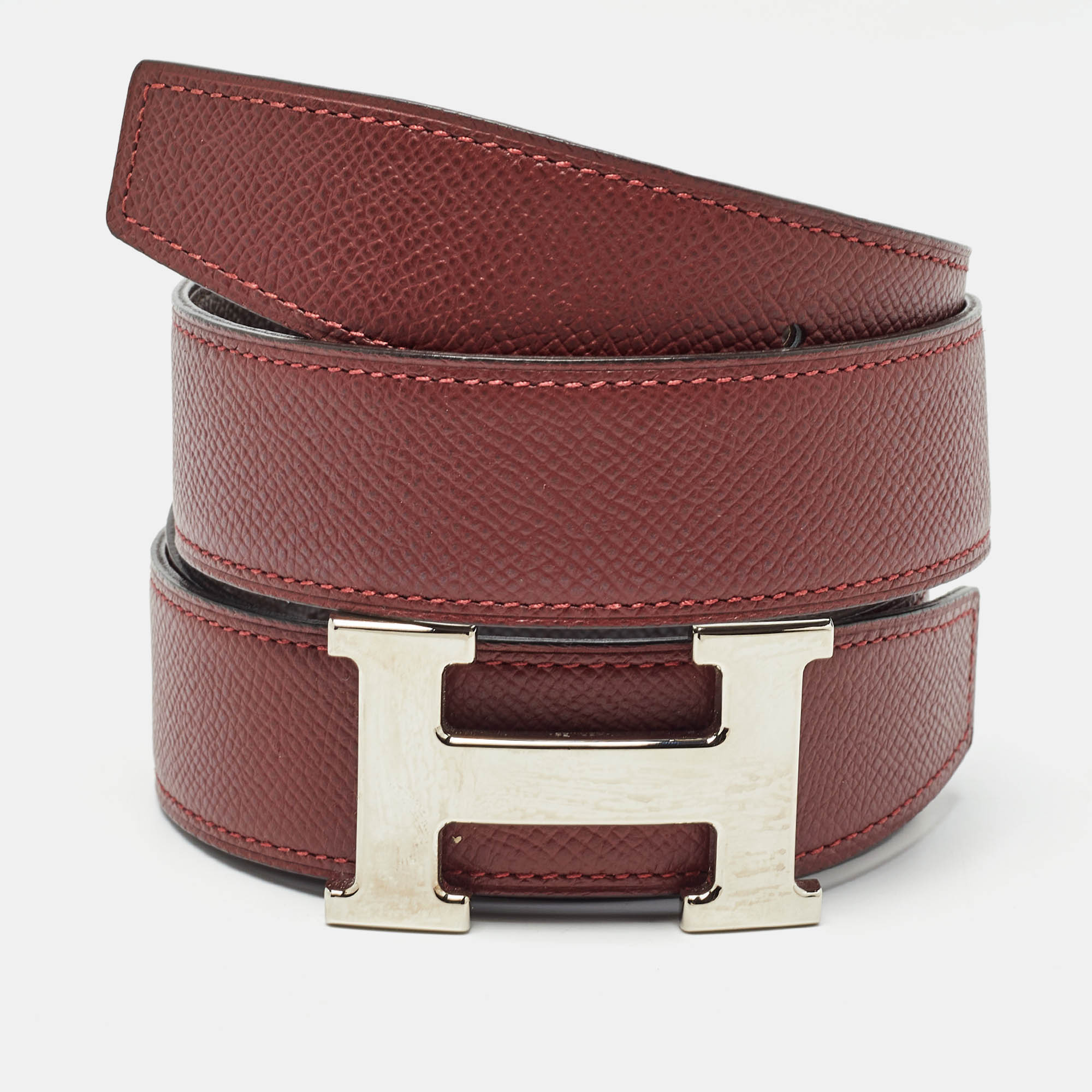 

Hermes Rogue H/Chocolat Epsom Leather H Reversible Buckle Belt, Red