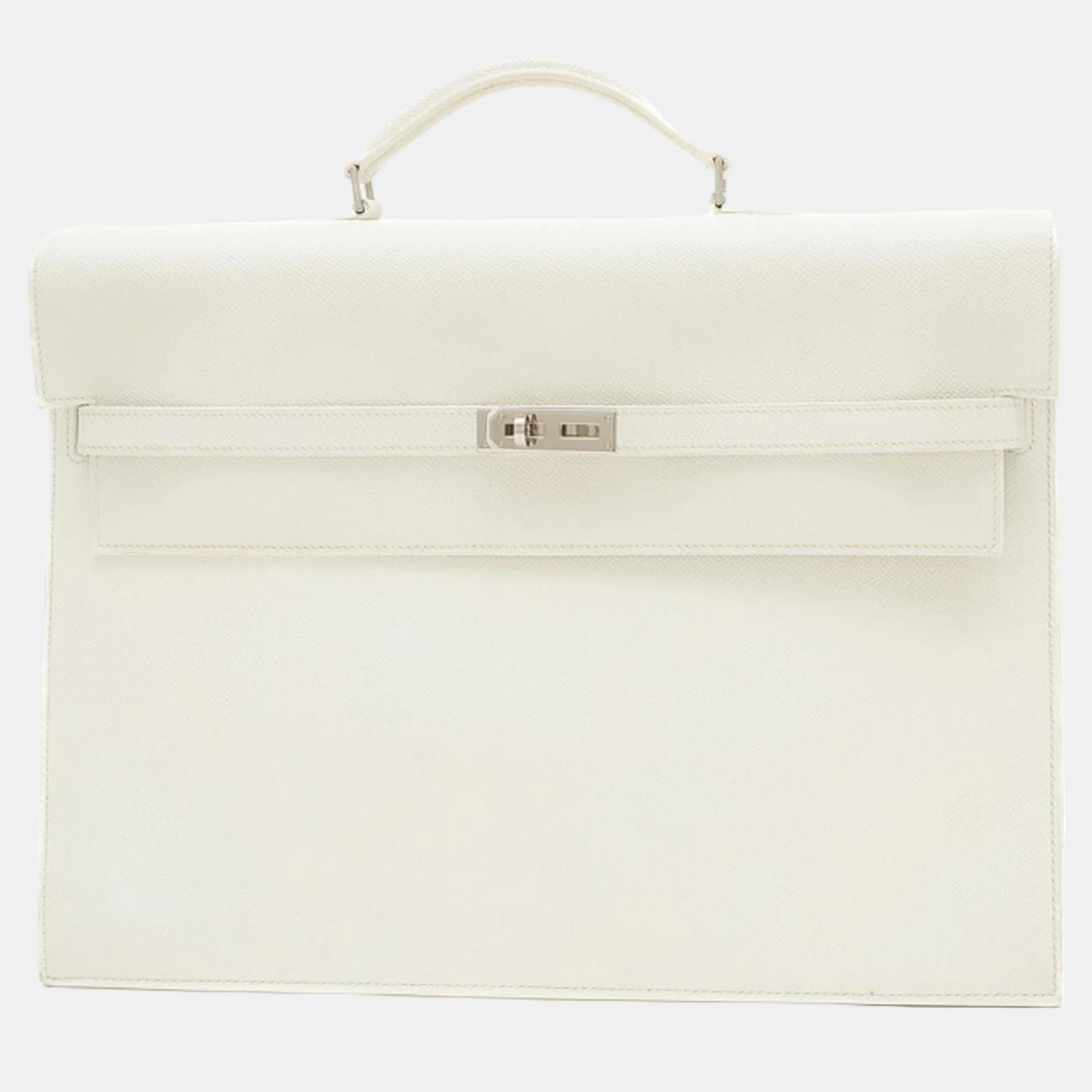 

Hermes White Epson Kelly Depeche 38 Briefcase