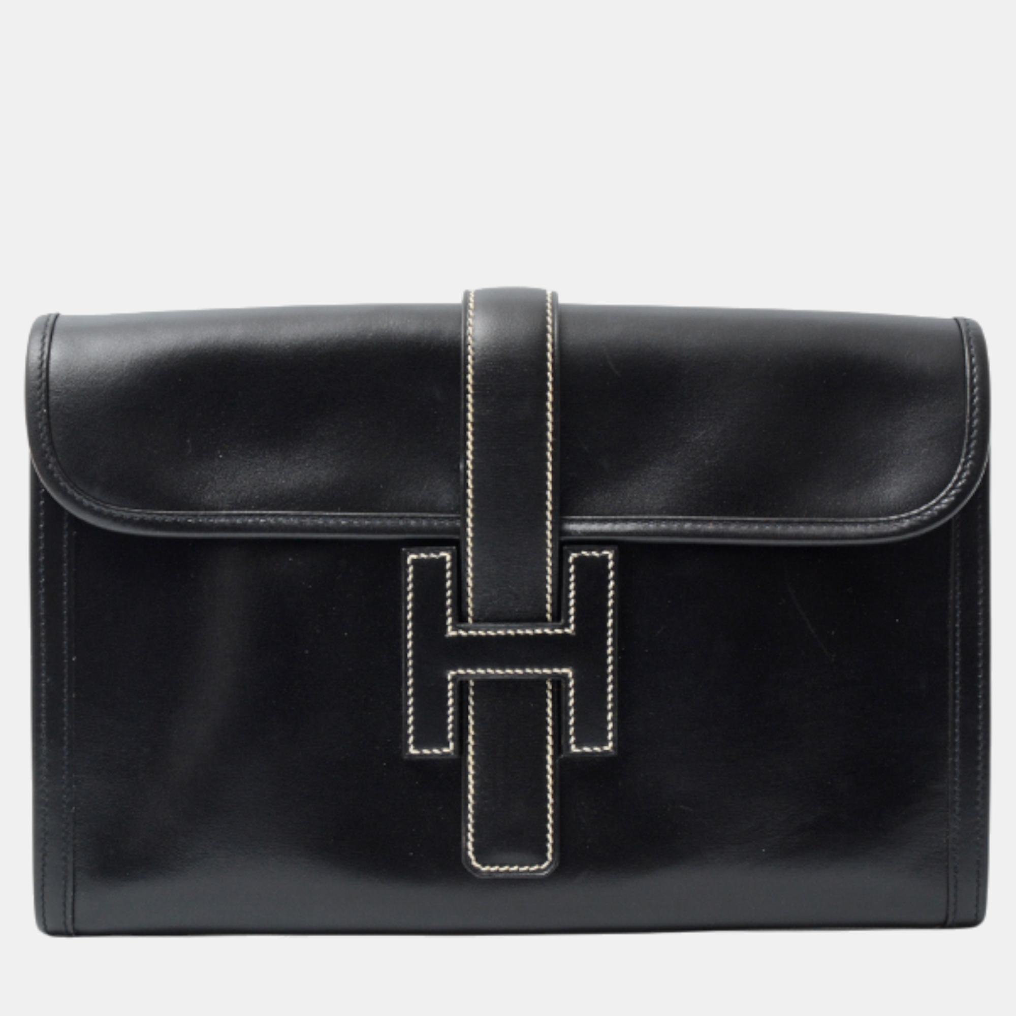 

Hermes Black Epsom Jige Elan Clutch Bag