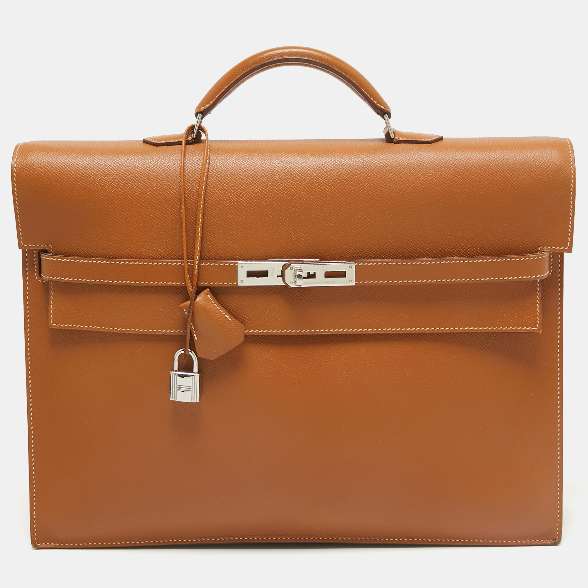 

Hermes Gold Epsom Leather Kelly Depeche 38 Briefcase, Brown