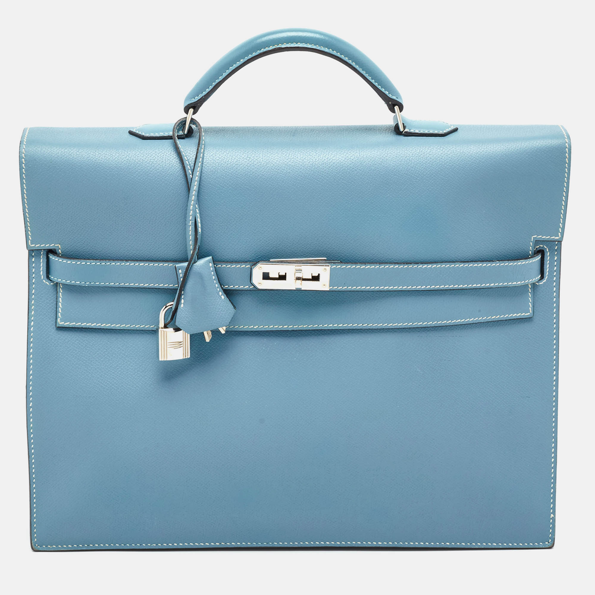 

Hermes Blue Jean Epsom Leather Kelly Depeches 34 Briefcase