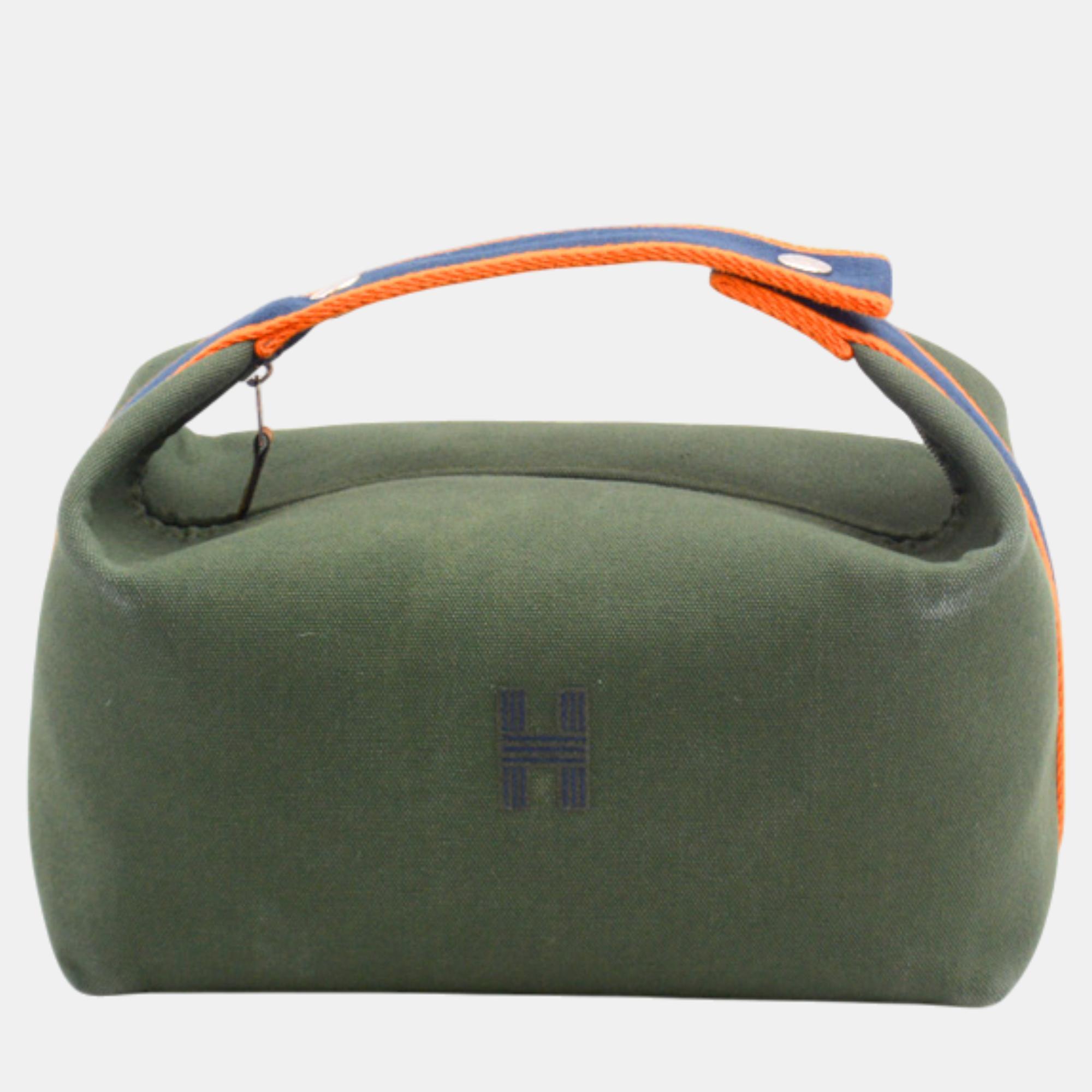 

Hermes Khaki Green Canvas Handbag Brid-a-Black GM