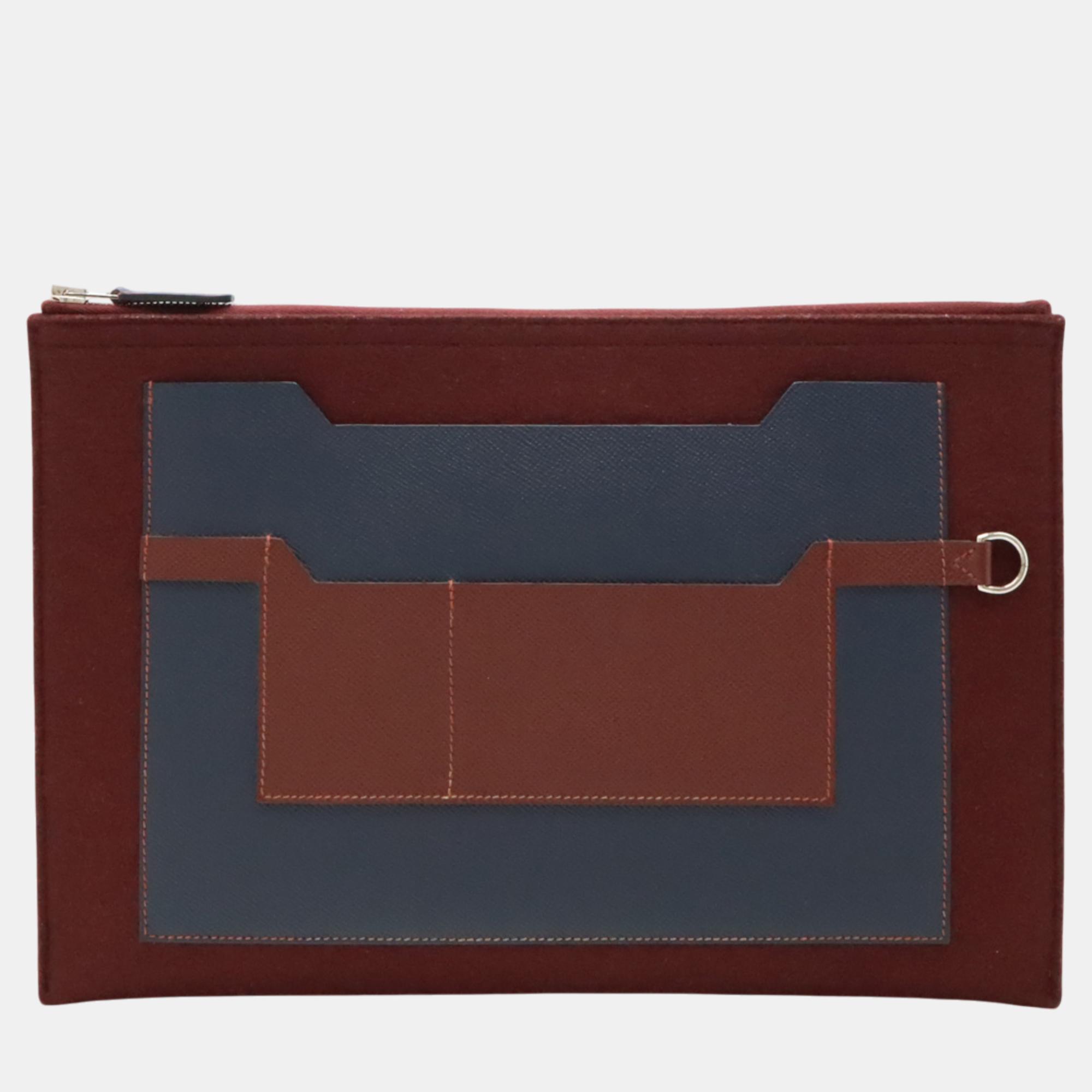 

Hermes Felt/Vaux Epson Leather Toodoo 37 Color Block Clutch Bag, Navy blue