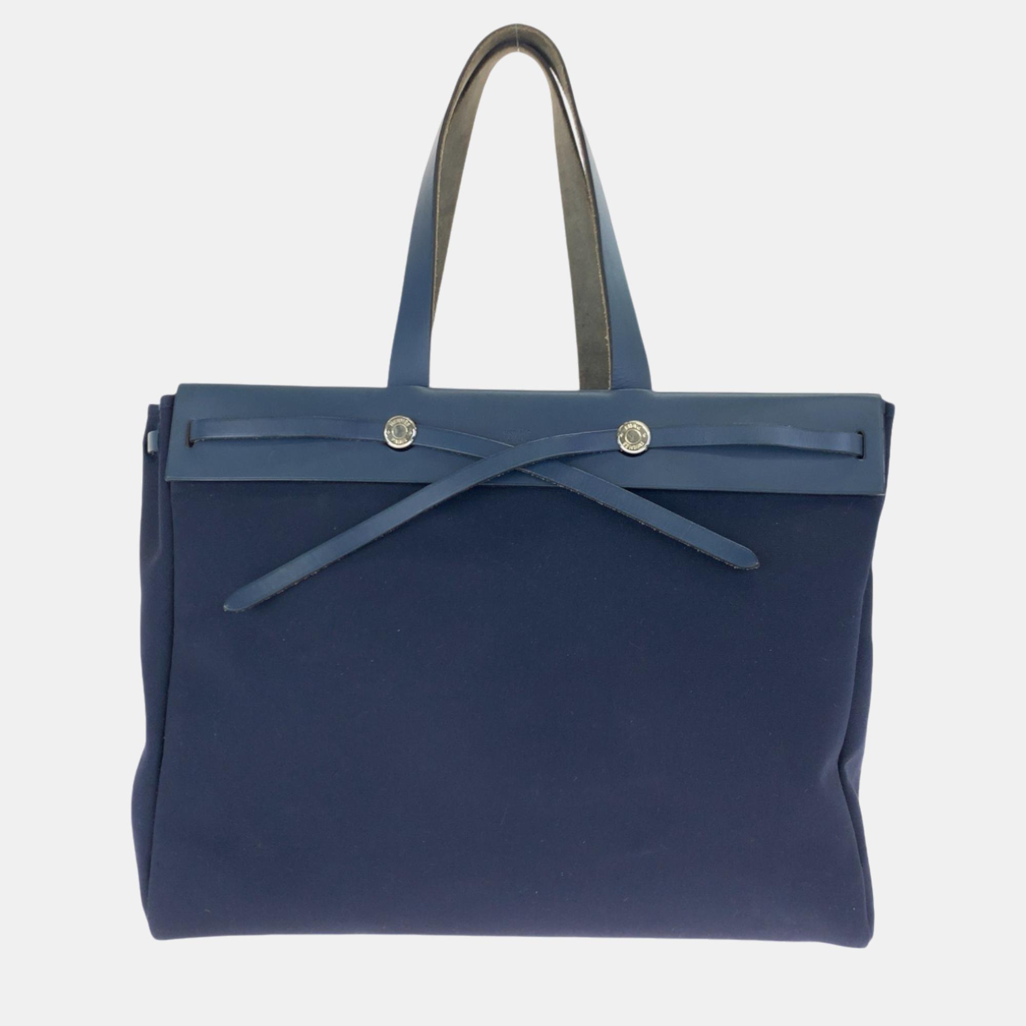 

Hermes Canvas/Leather Aile Bag Cabas GM Tote Blue Canvas