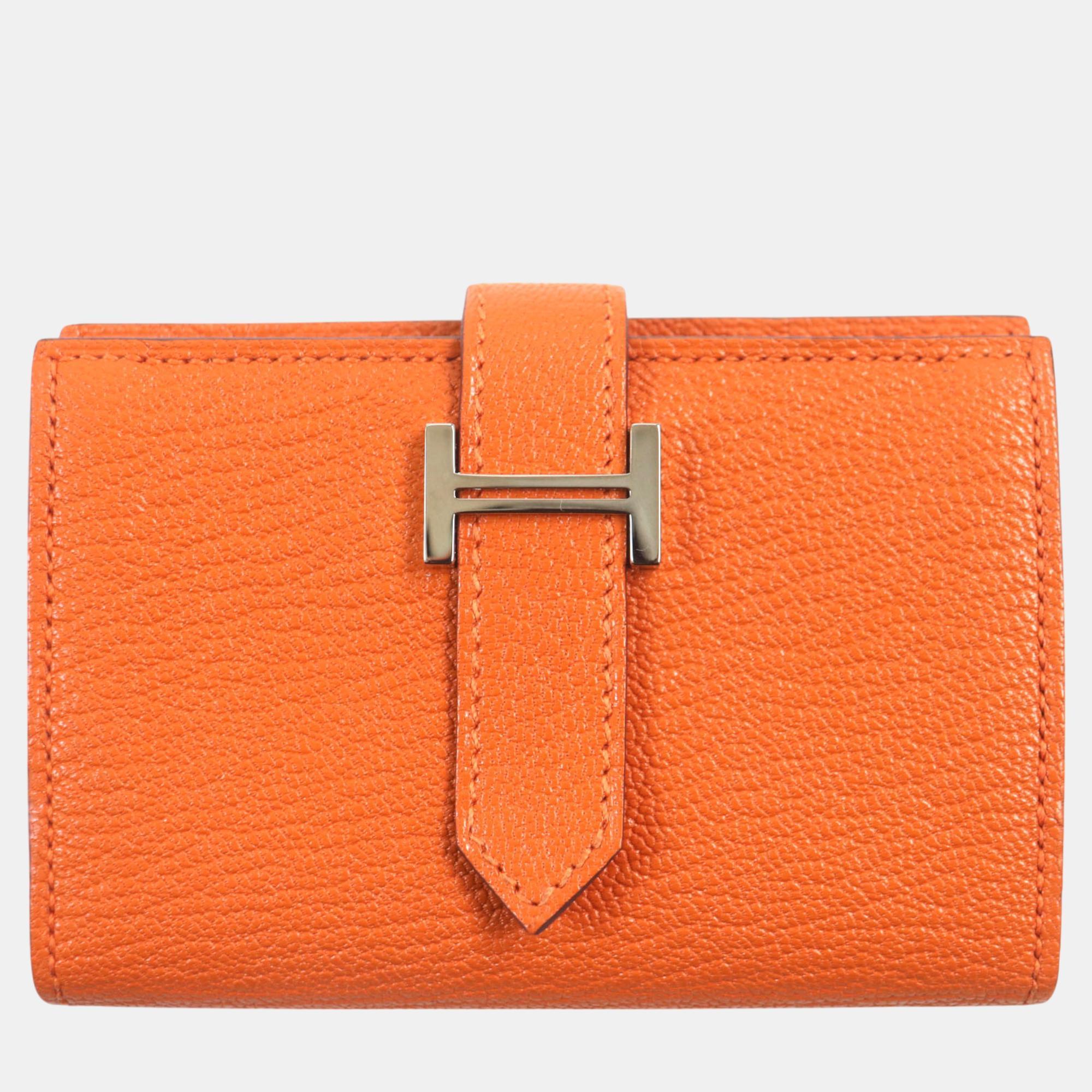 

Hermes Bearn Mini Orange Bi-fold Wallet