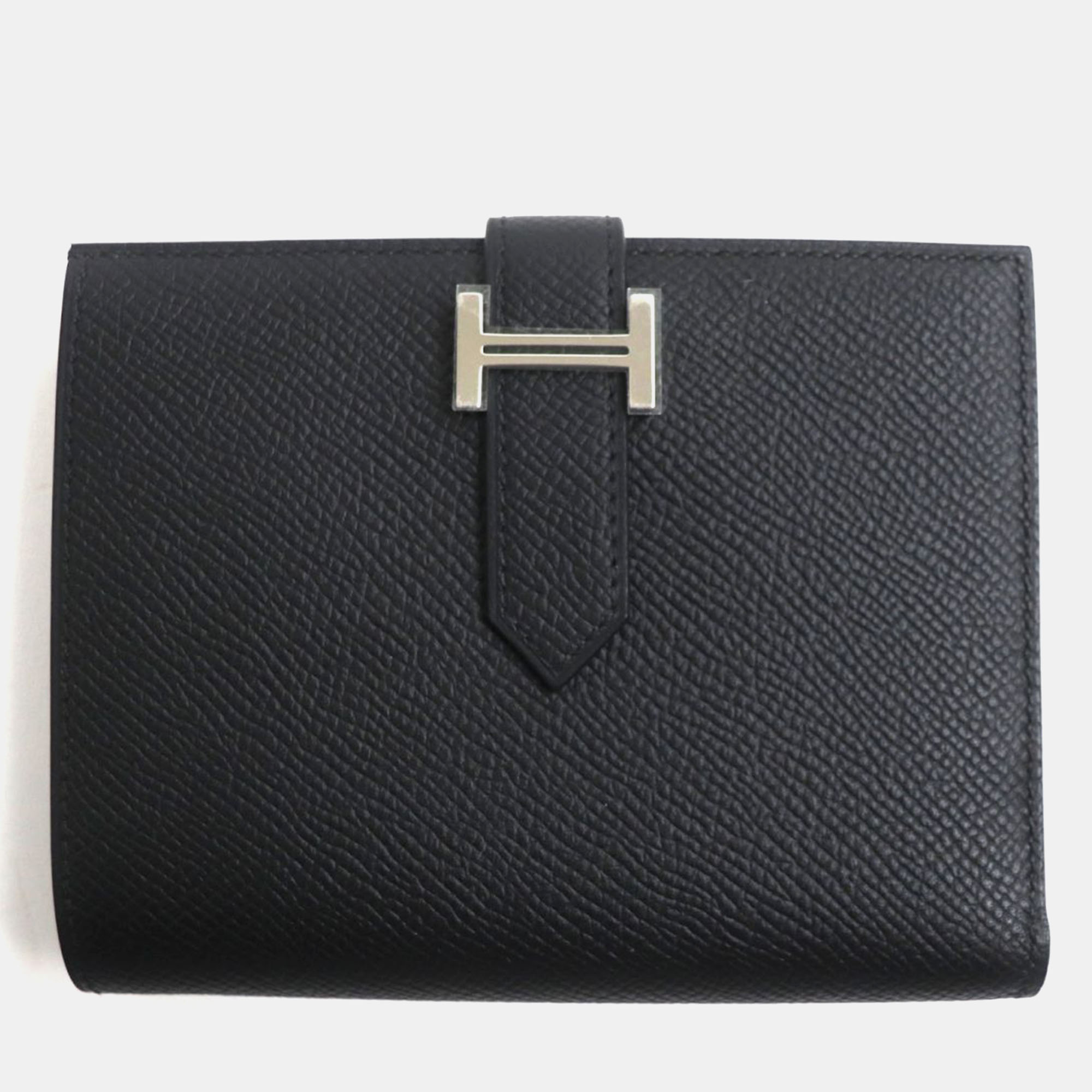 

Hermes Black Leather Bearn Compact Epsom Leather Wallet