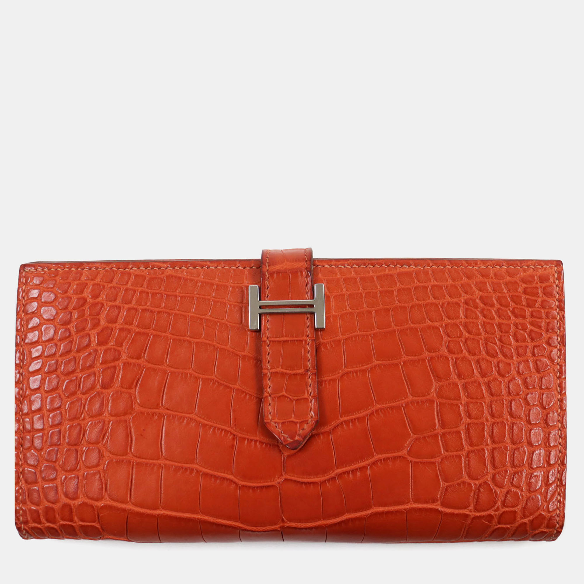 

Hermes Alligator Bifold Wallet Orange Orange Leather