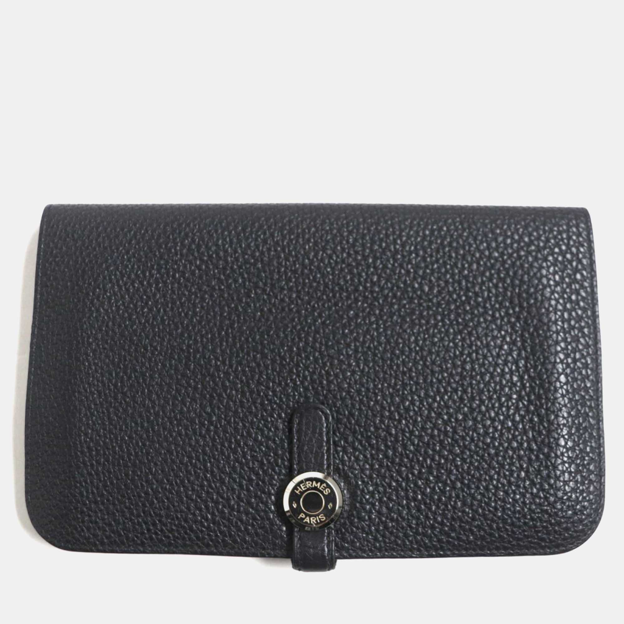 

Hermes Dogon Gm Leather Wallet Black Black Leather