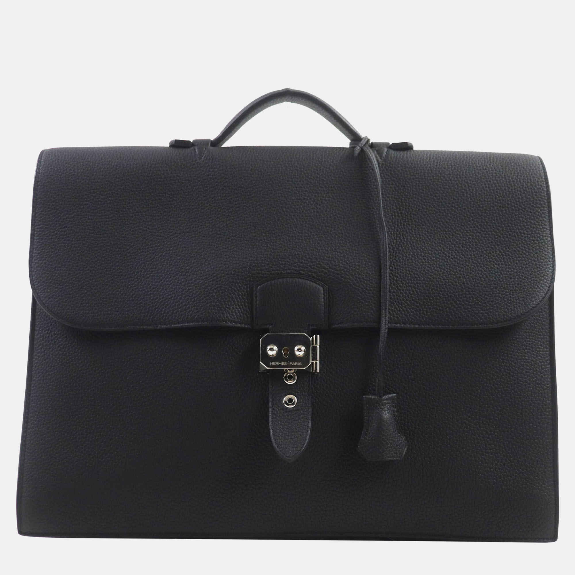 

Hermes Black Leather Sac Adepeche 38 Togo Leather Briefcase