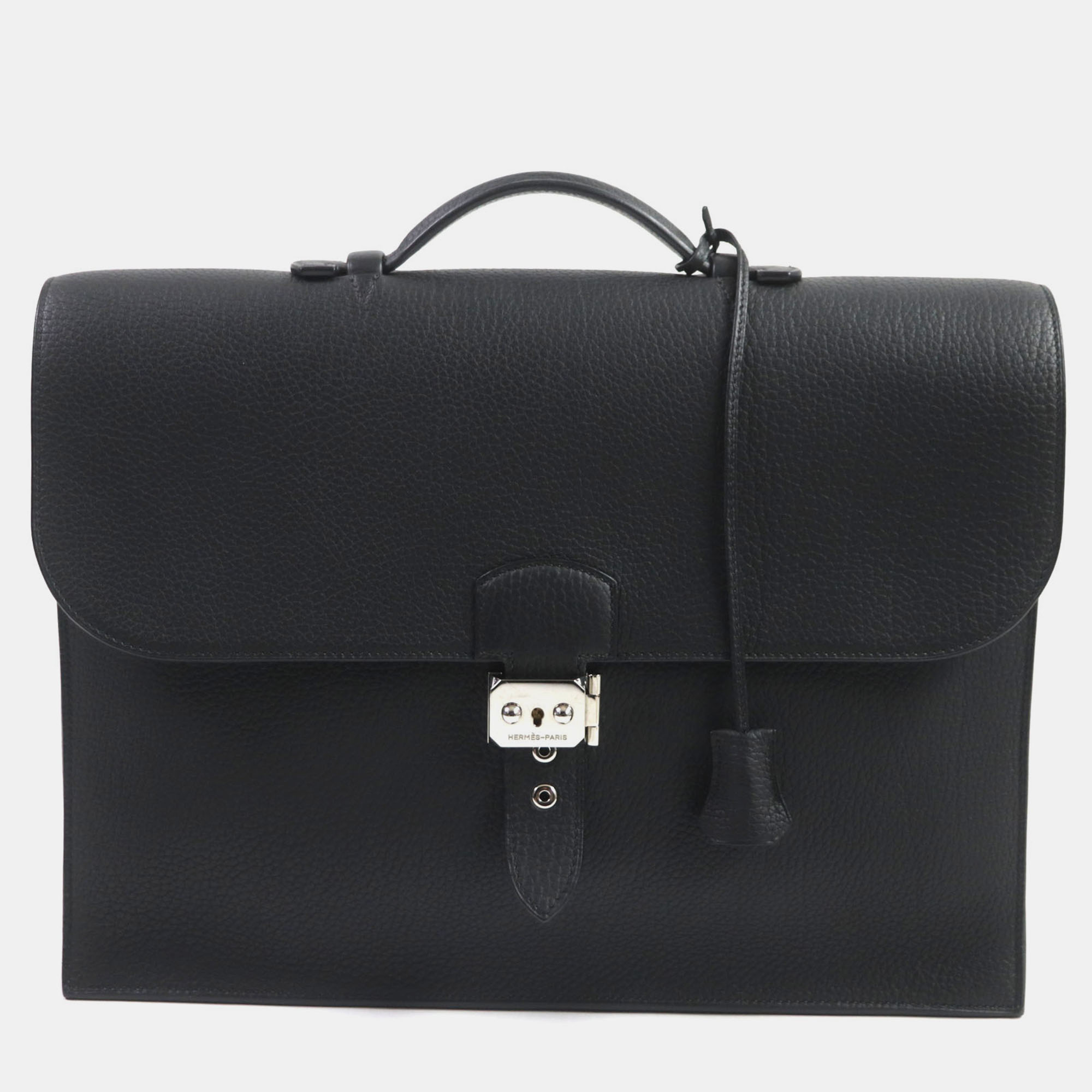 

Hermes Black Leather Sac Adepeche 38 Togo Briefcase