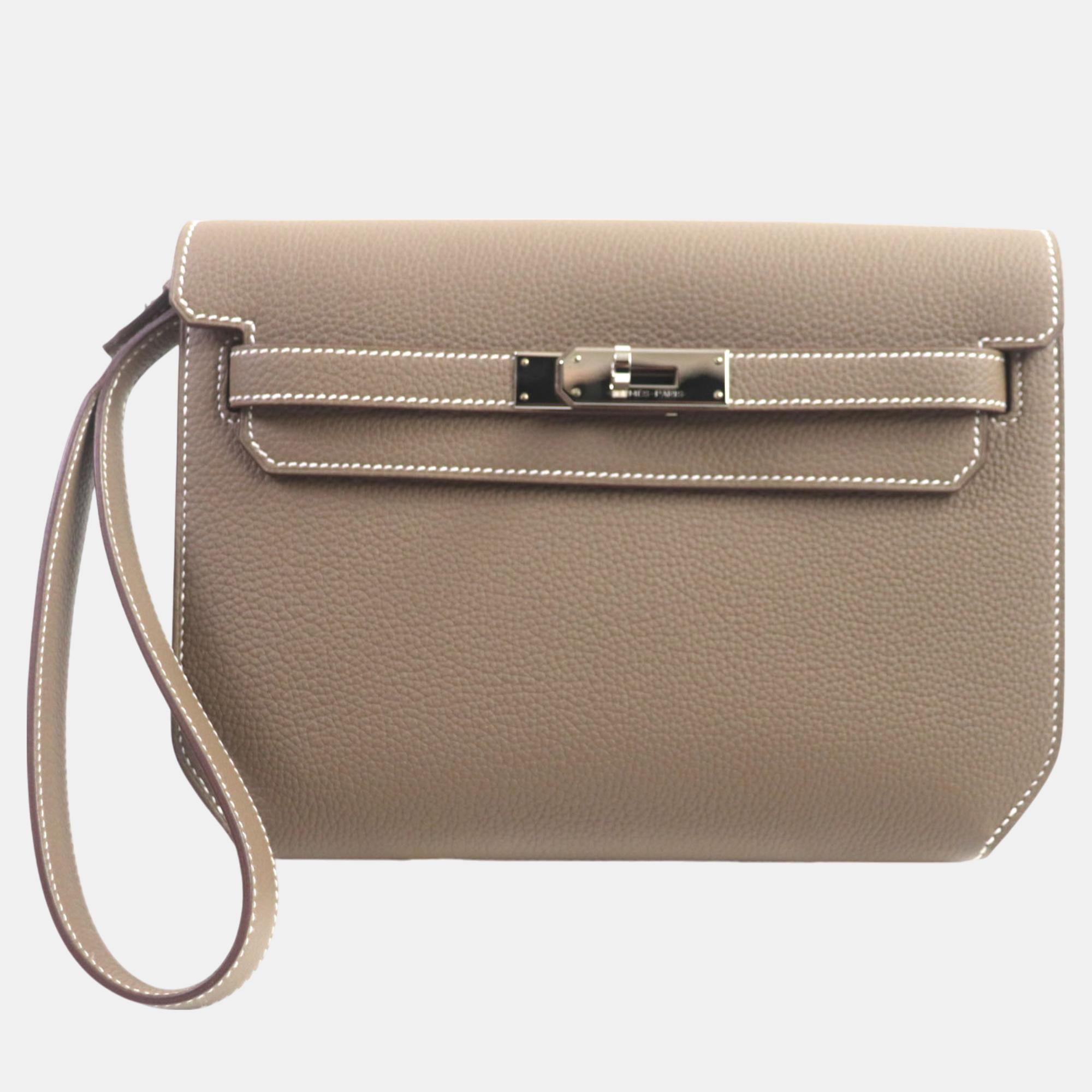 

Hermes Grey Leather Kelly Depeche 25 Togo Clutch Bag