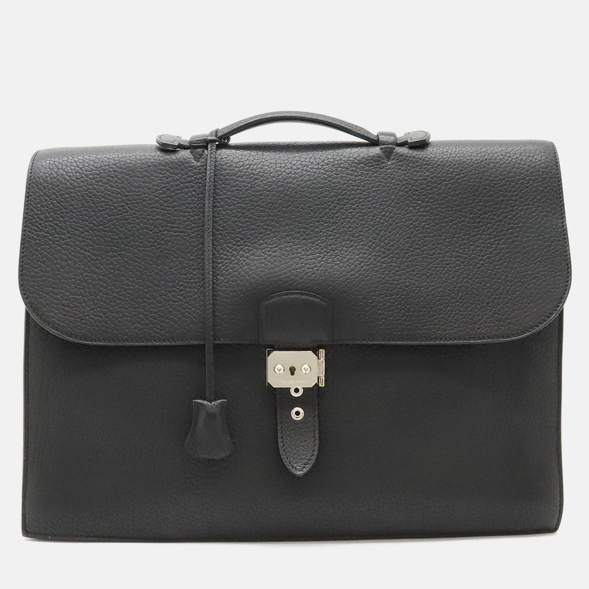 

Hermes Black Leather Sac a Depeches 41 Briefcase