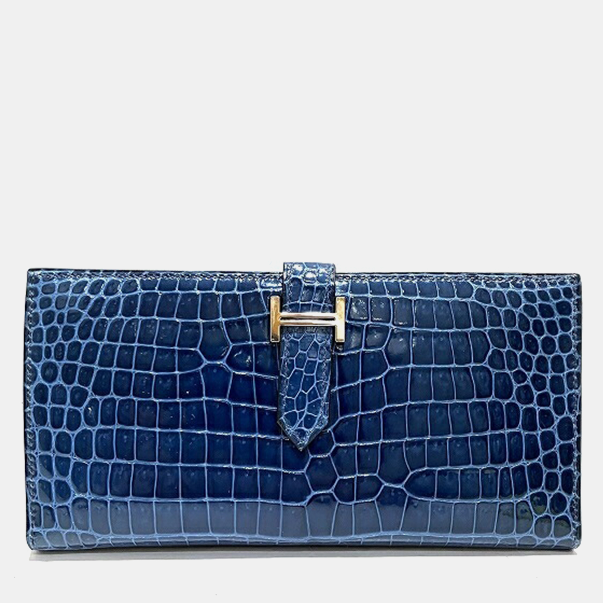 

Hermes Blue Shiny Porosus Crocodile Bearn Long Wallet, Navy blue