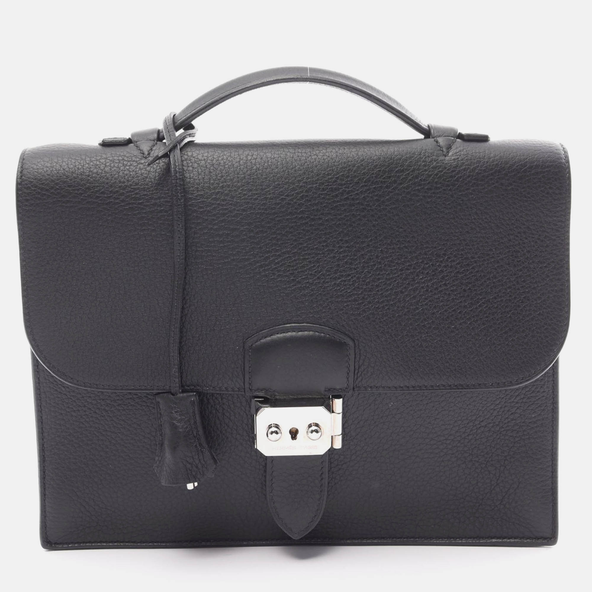 

Hermes Black Leather Sac a Depeche 27 Business Bag