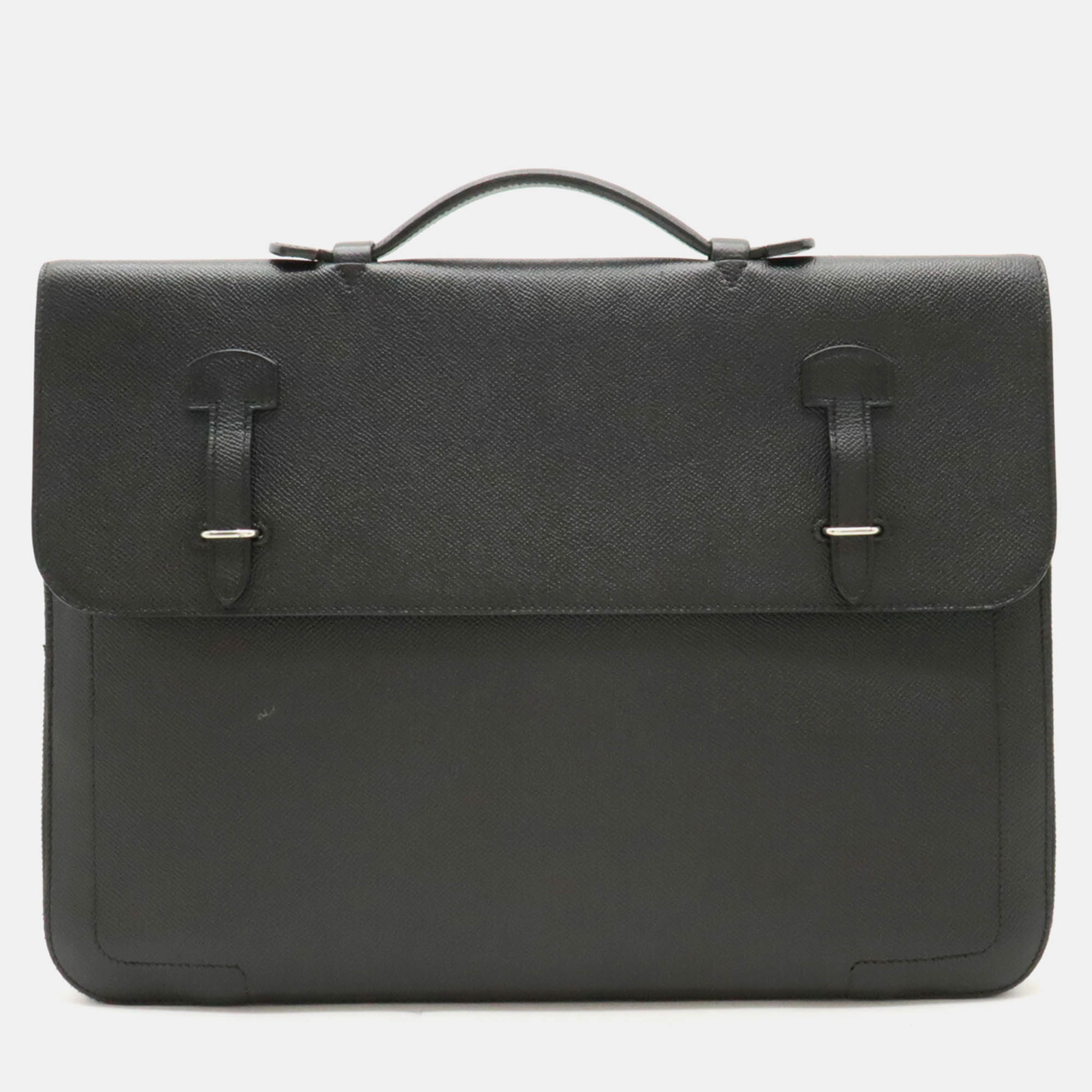 

Hermes Black Leather Serviette 57 Business Bag