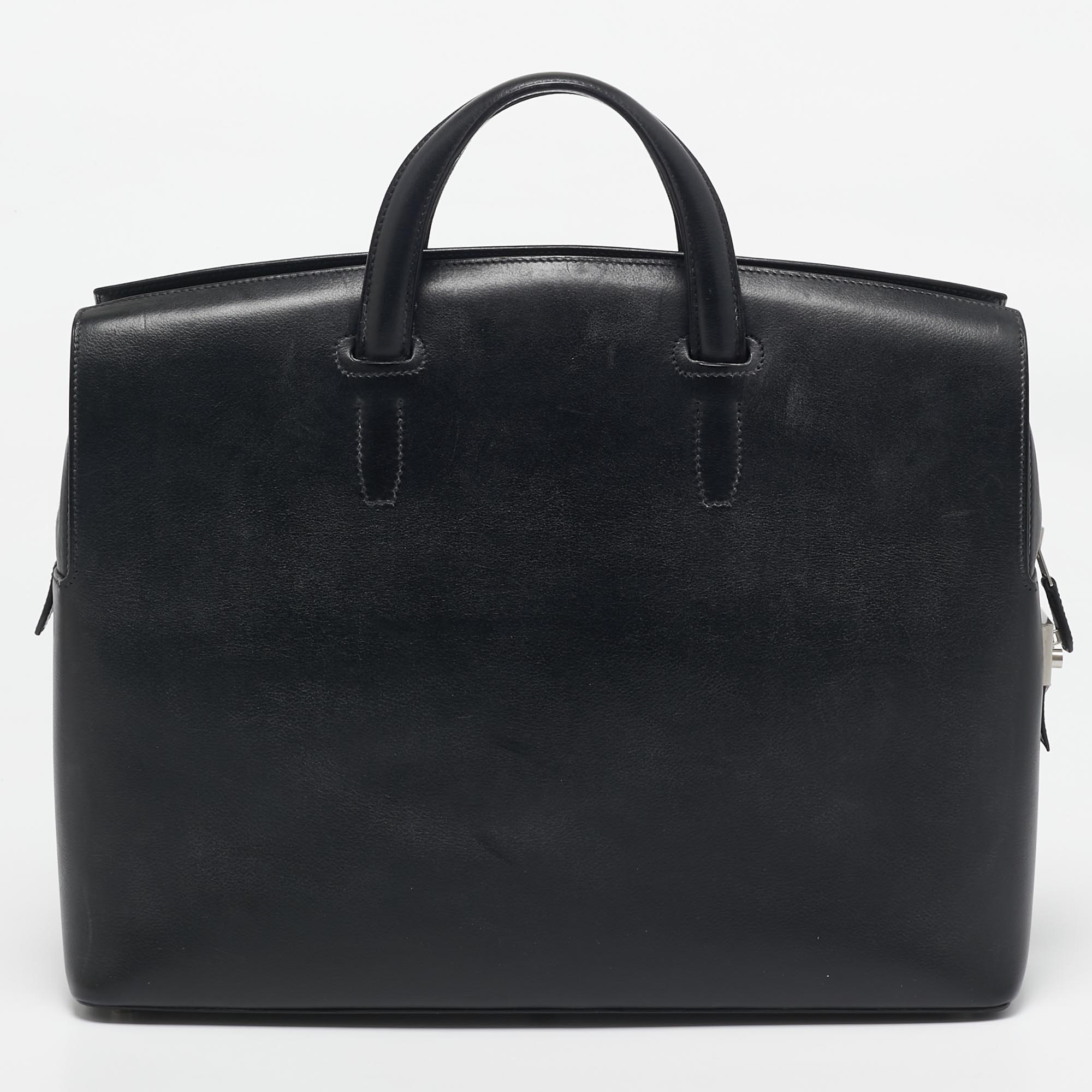 

Hermes Noir Evergrain Leather Cityhall 38 Briefcase, Black