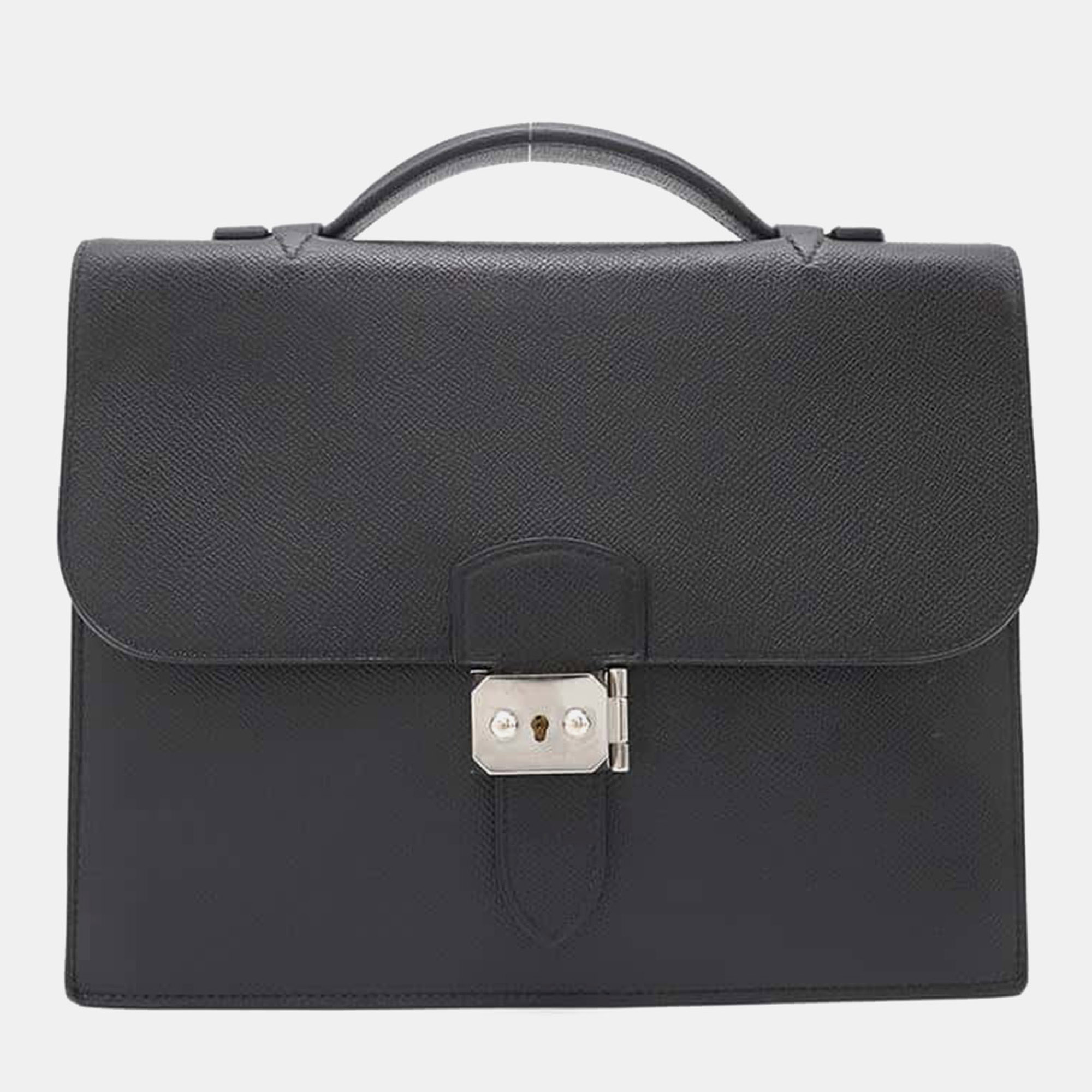 

Hermes Black Epsom Leather Sac a Depeches 27 Briefcase Bag