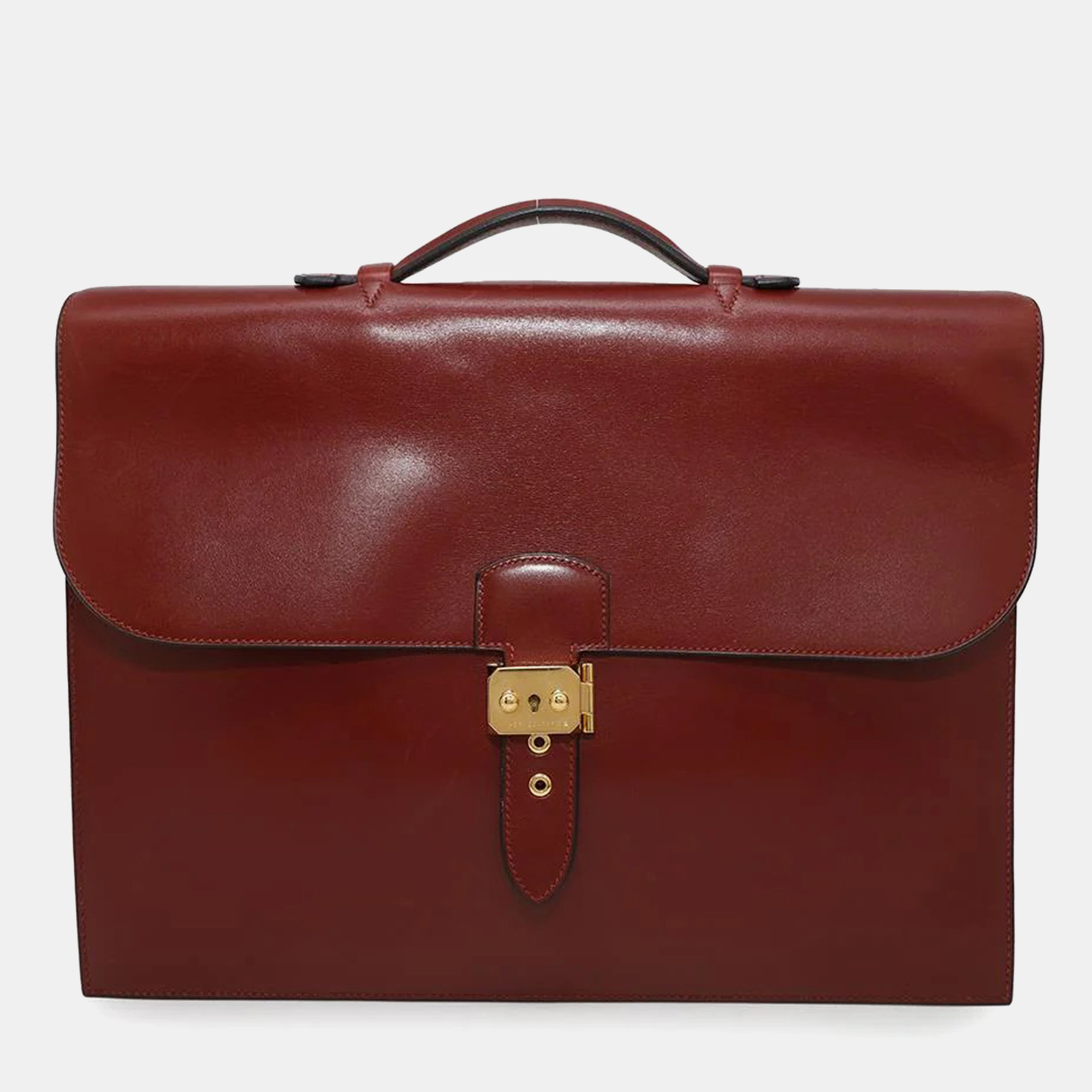 

Hermes Rouge H Box Calf Leather Sac A Depeches, Red