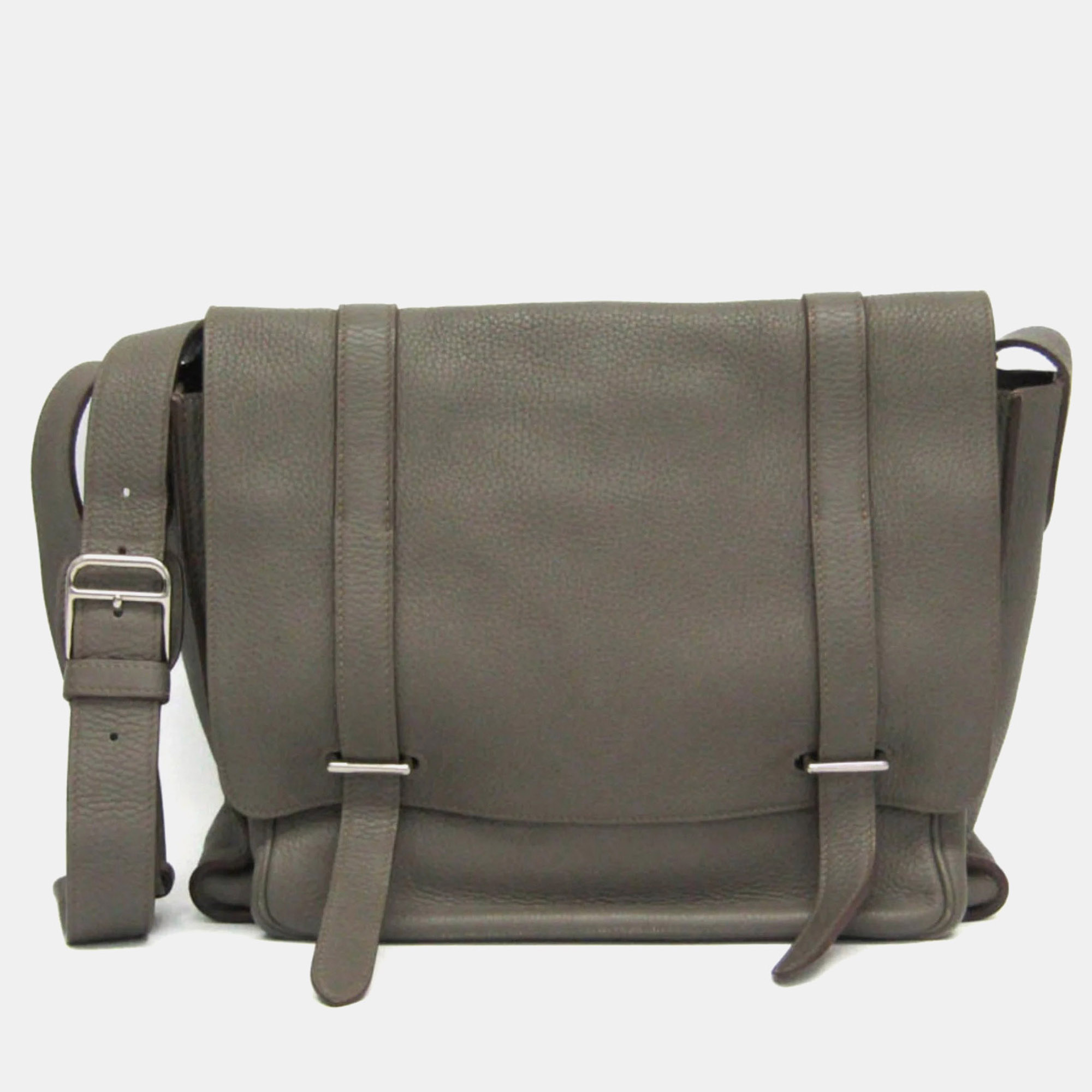 

Hermes Steve Besace 35 Taurillon Clemence Leather Messenger Bag Gray, Grey