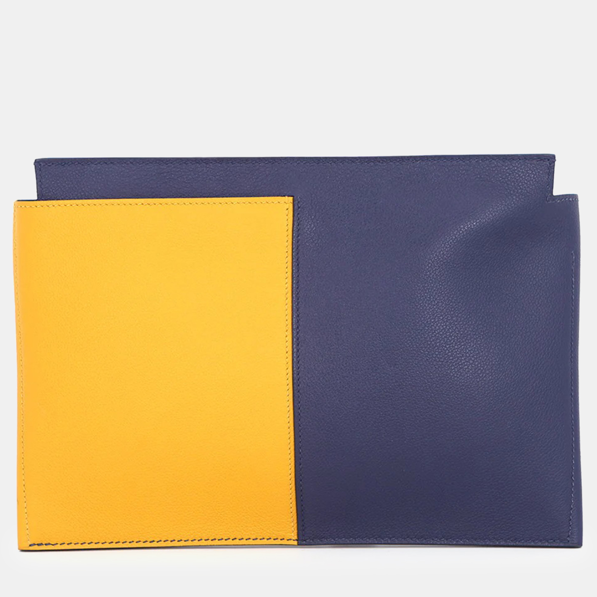 

Hermes Necto Clutch Bag Jaune Ambre/Blue Encre/Black Evercolor Box Calf Leather, Multicolor