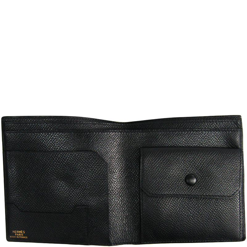 

Hermes Black Leather Courchevel Bi-Fold Wallet