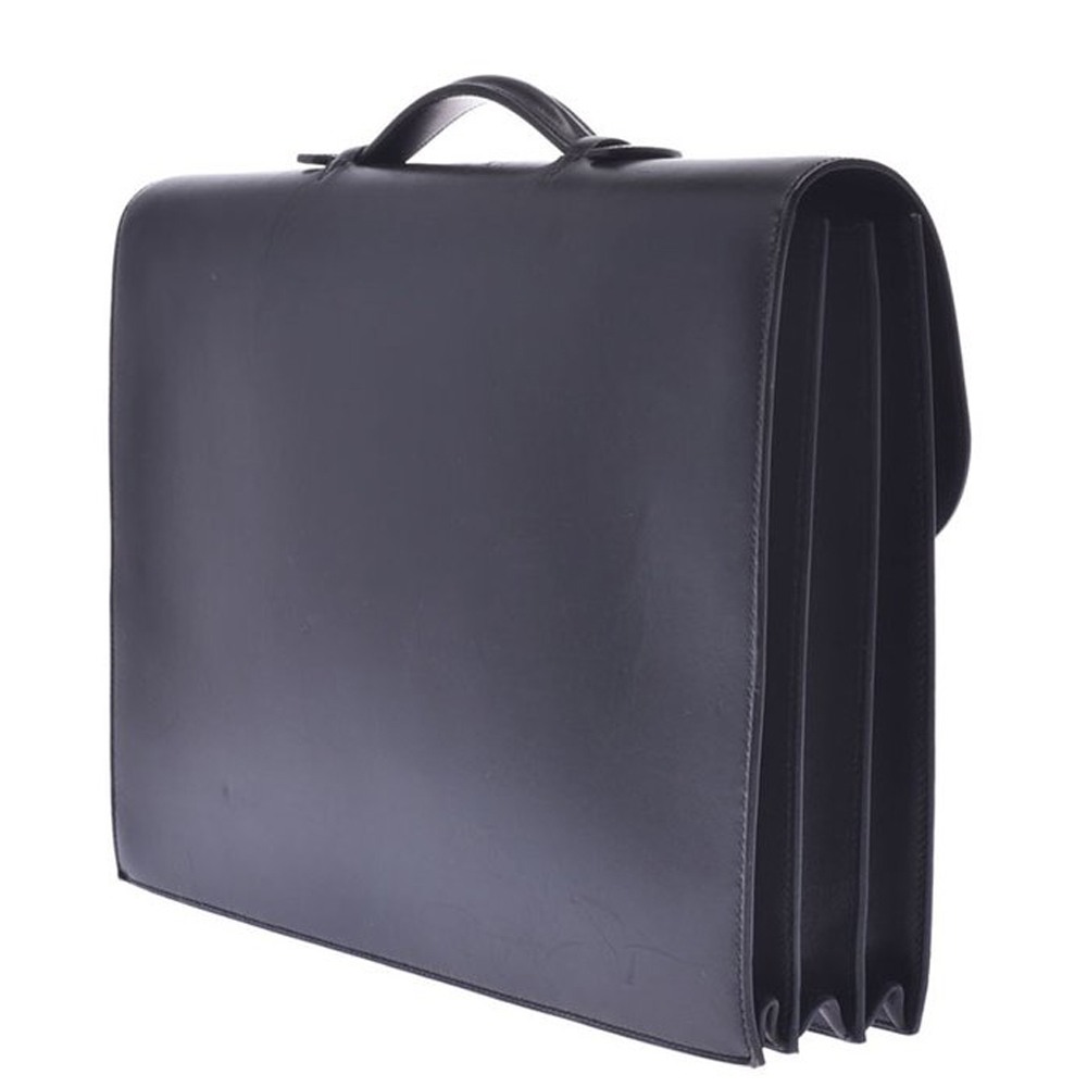 

Hermes Black Box Leather Sack Adepeche 38 Briefcase Bag