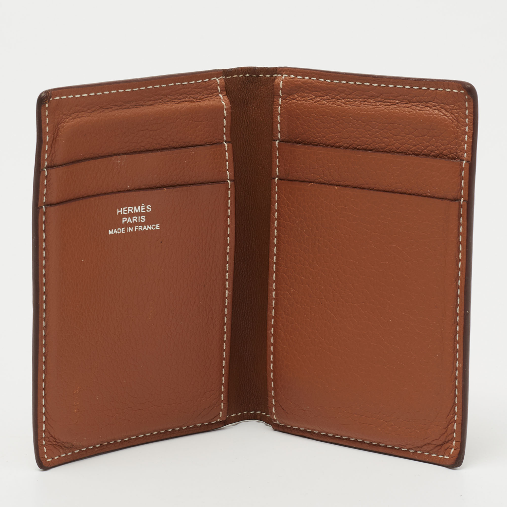 

Hermes Gold Evercolor Leather MC² Euclide Card Holder, Brown