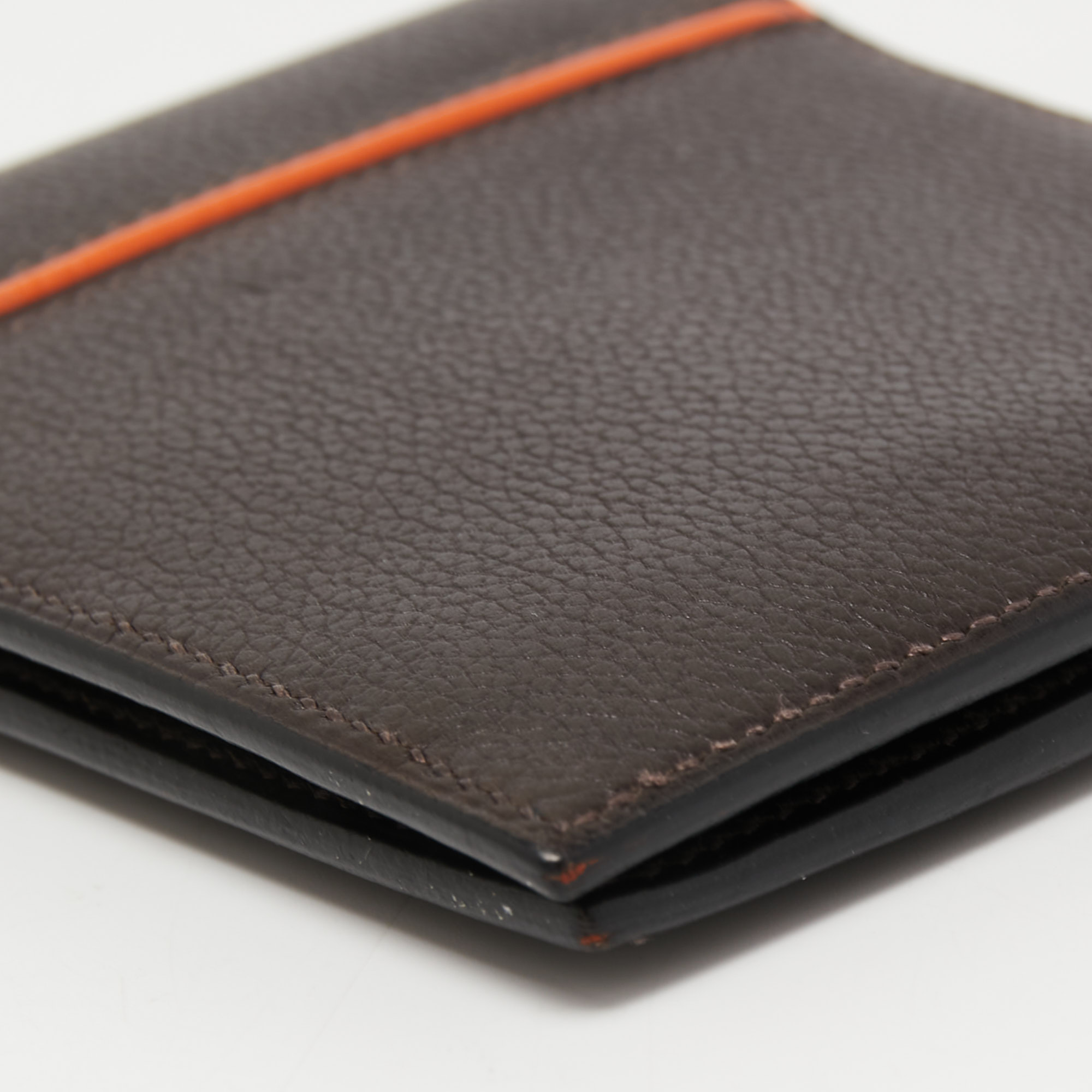 HERMES MC2 Bi-fold Wallet Graine Lisse Leather 1990 Chocolat