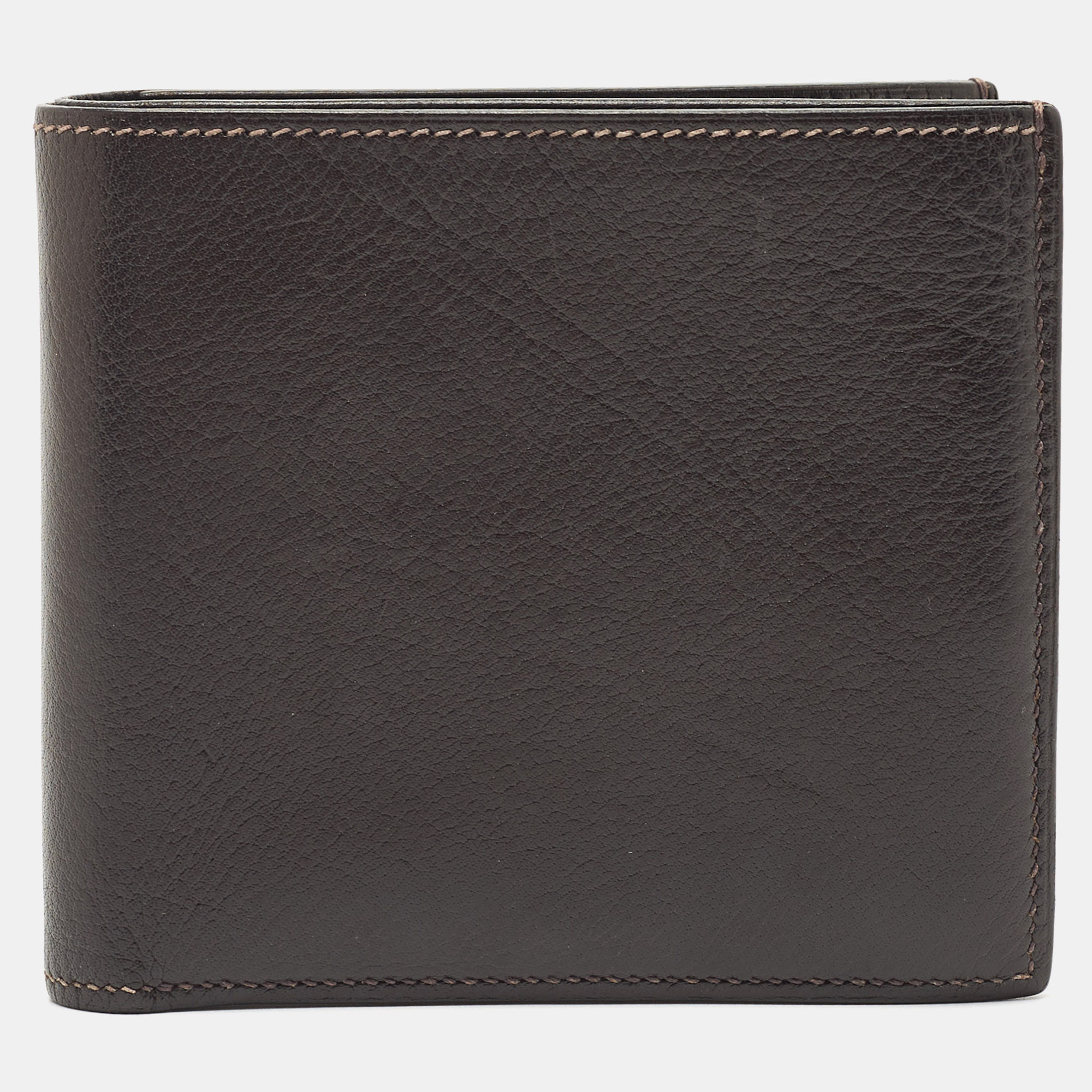 Pre-owned Hermes Macassar Evergrain Leather Vintage Bifold Wallet In Brown