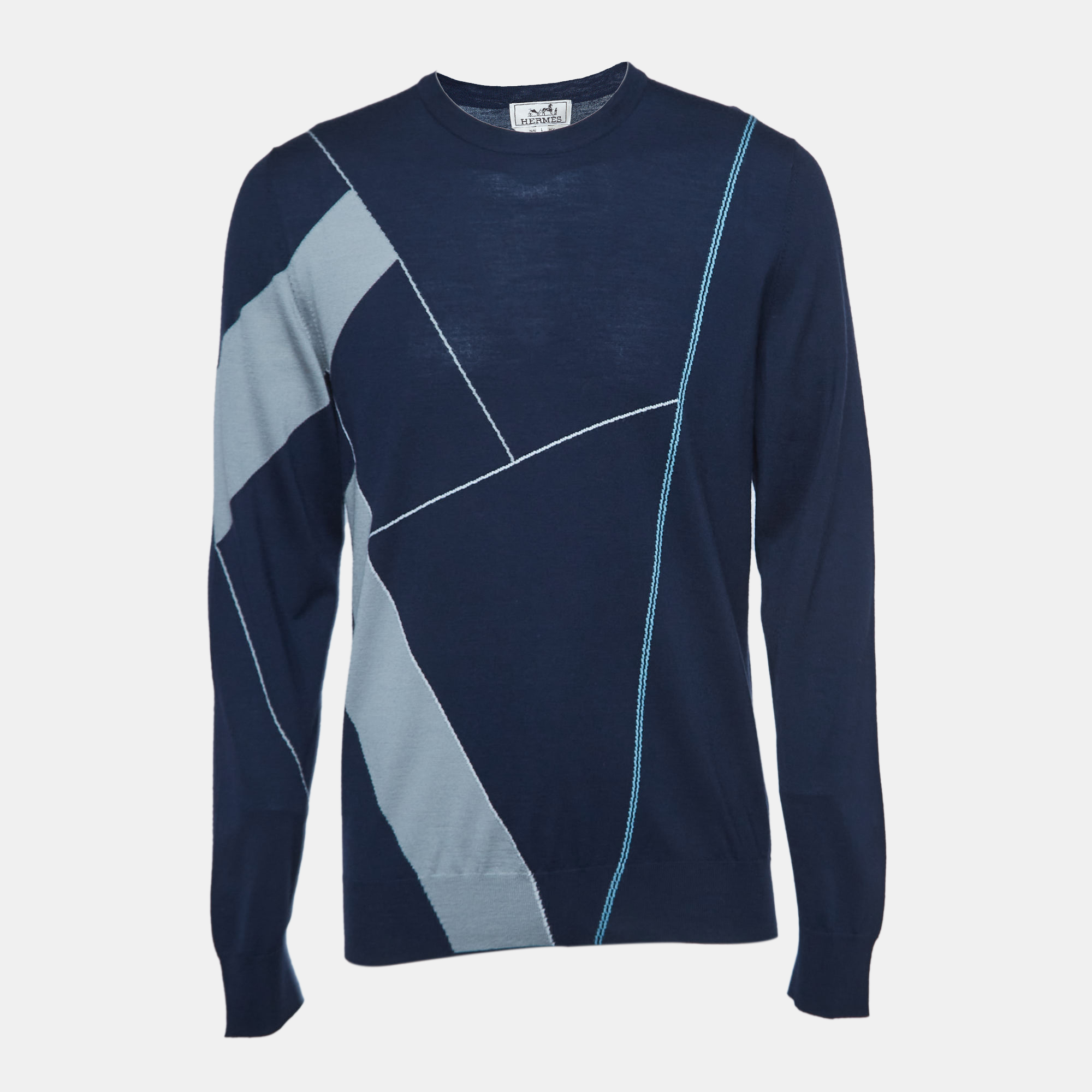 

Hermes Navy Blue Patterned Cashmere and Wool Sweater