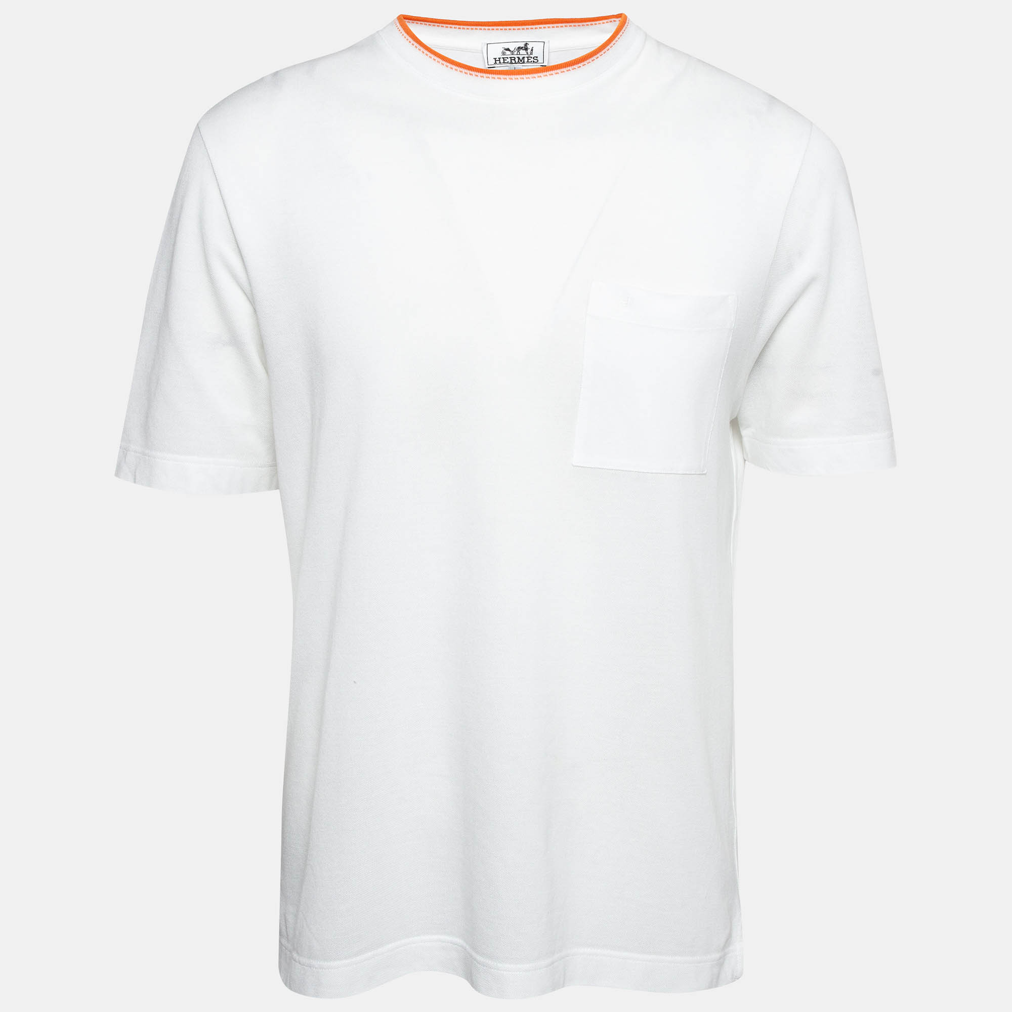 

Hermès White Cotton Pique Crew Neck T-Shirt L