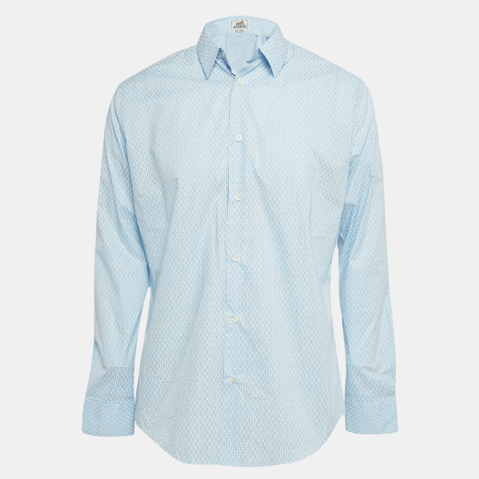 

Hermes Blue Printed Cotton Long Sleeve Shirt L