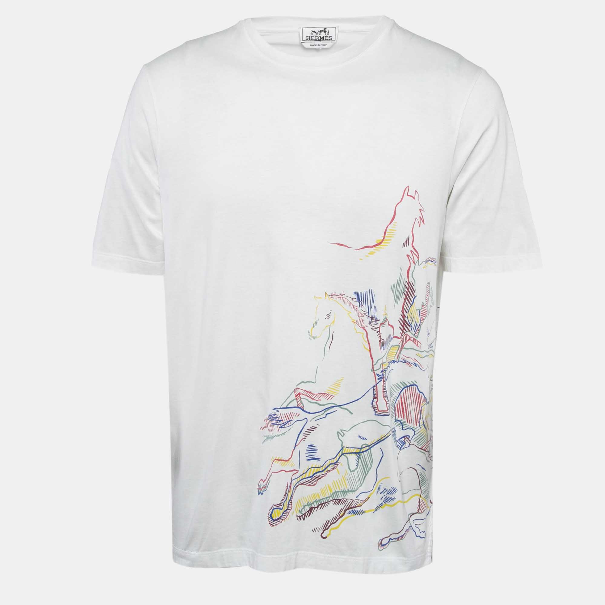 

Hermes White Cavalcade Print Cotton Crew Neck T-Shirt M