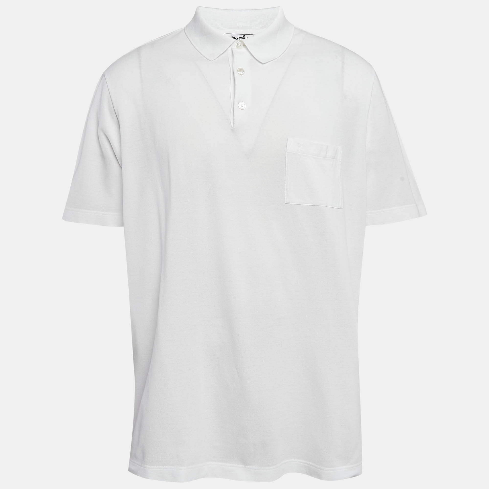 

Hermes White Pique Cotton Polo T-Shirt XXXL