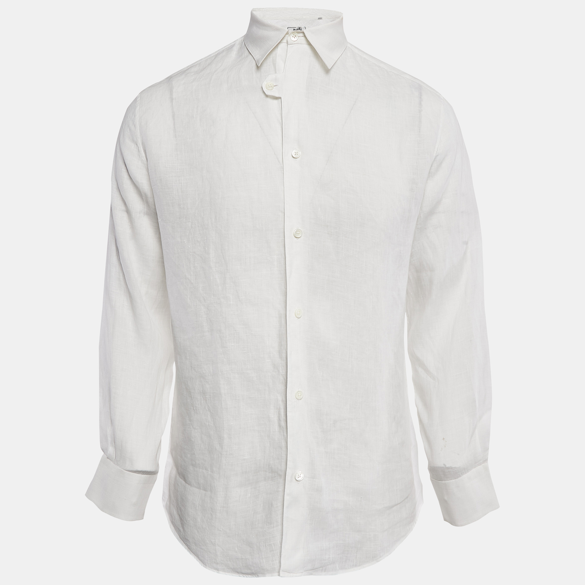 

Hermes White Linen Button Front Shirt M