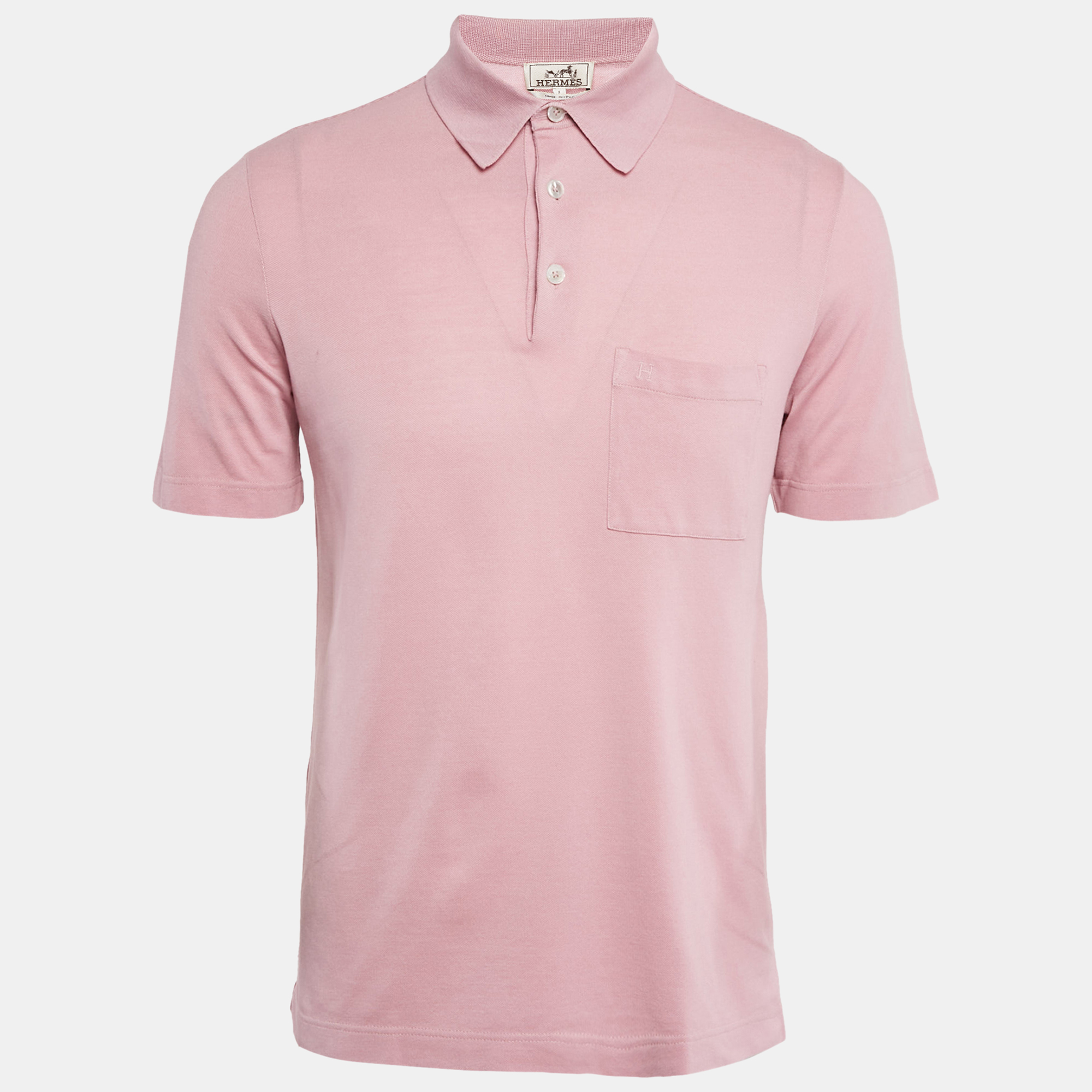 

Hermes Pink H Embroidered Cotton Pique Polo T-Shirt S